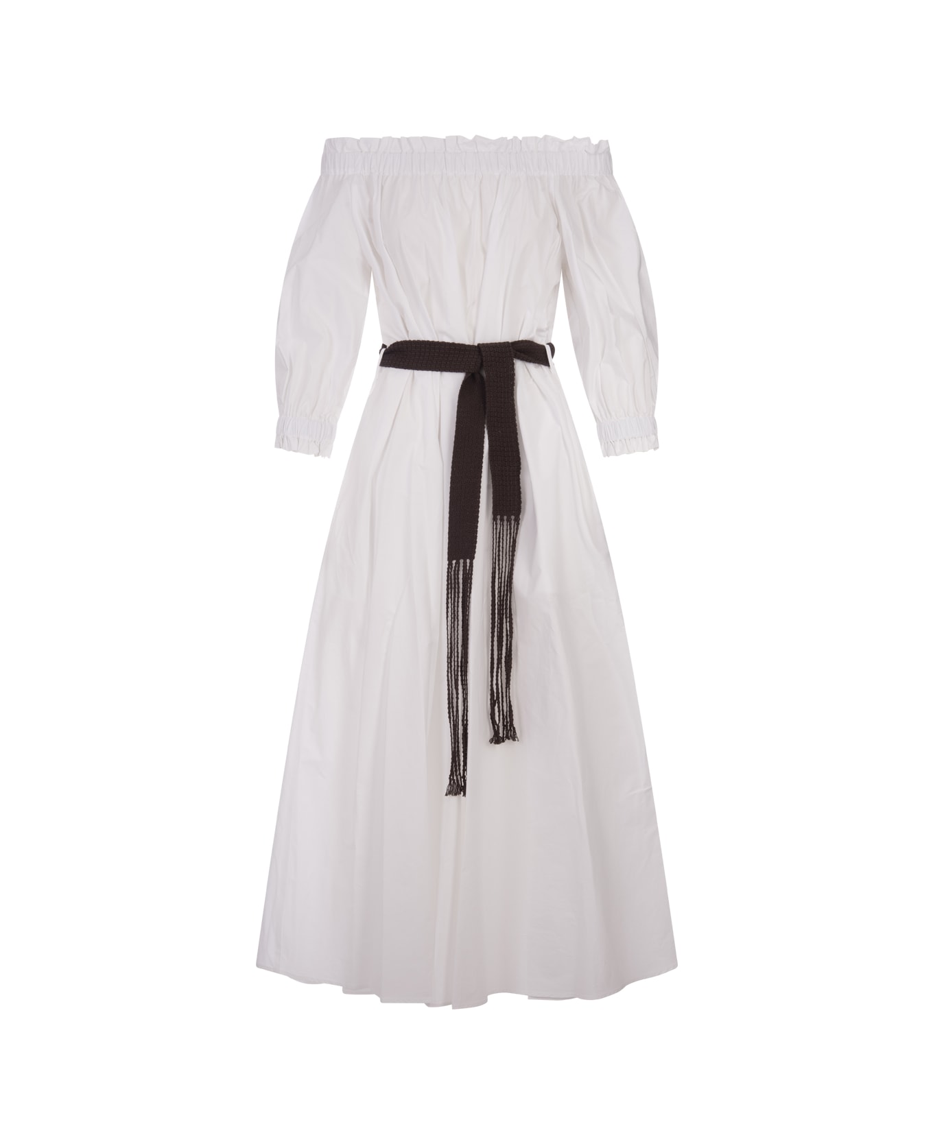 Parosh White Canyox Maxi Dress With Belt - White ワンピース＆ドレス