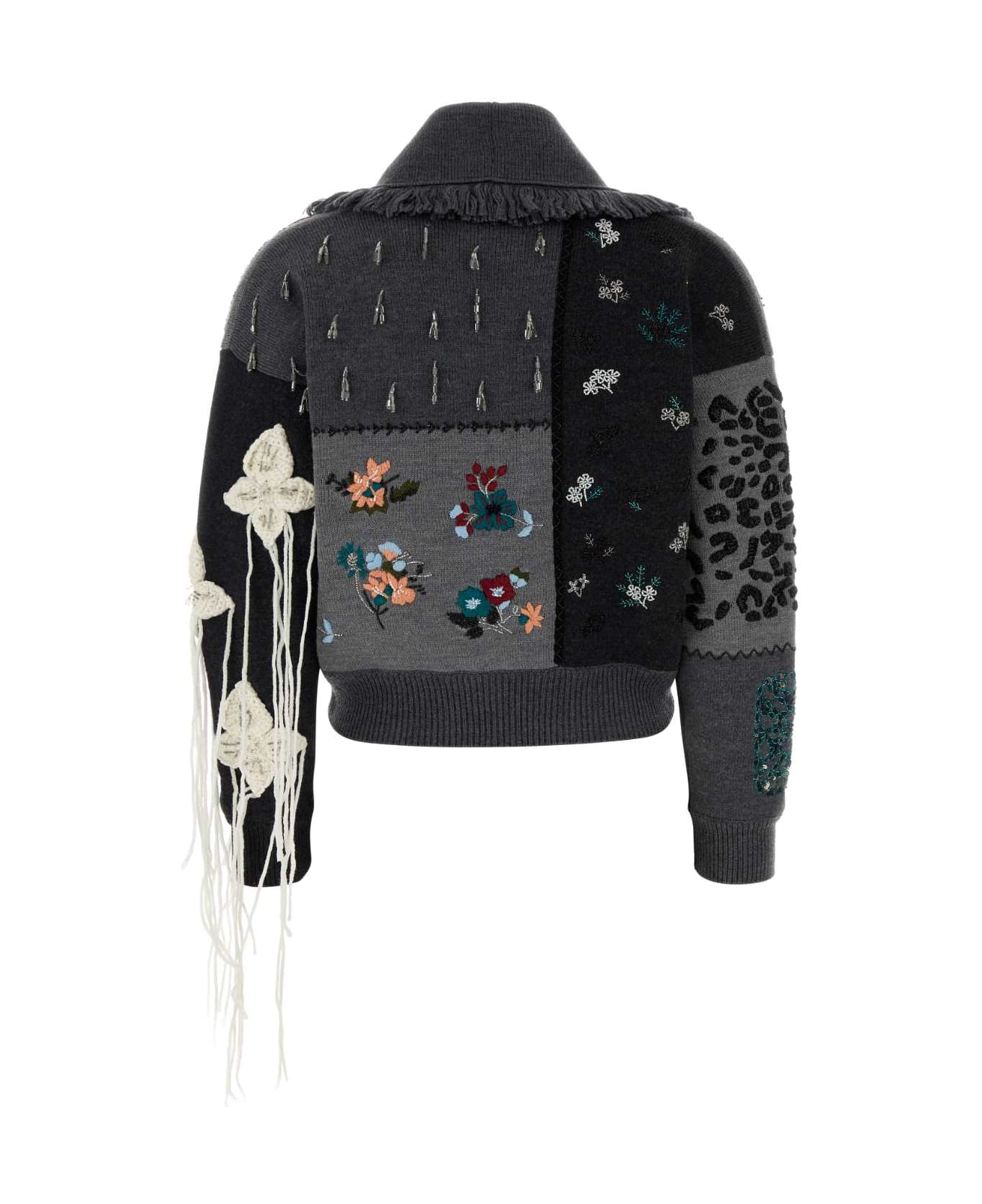 Alanui Embroidered Wool Midnight In Manhattan Cardigan - CHARCOAL