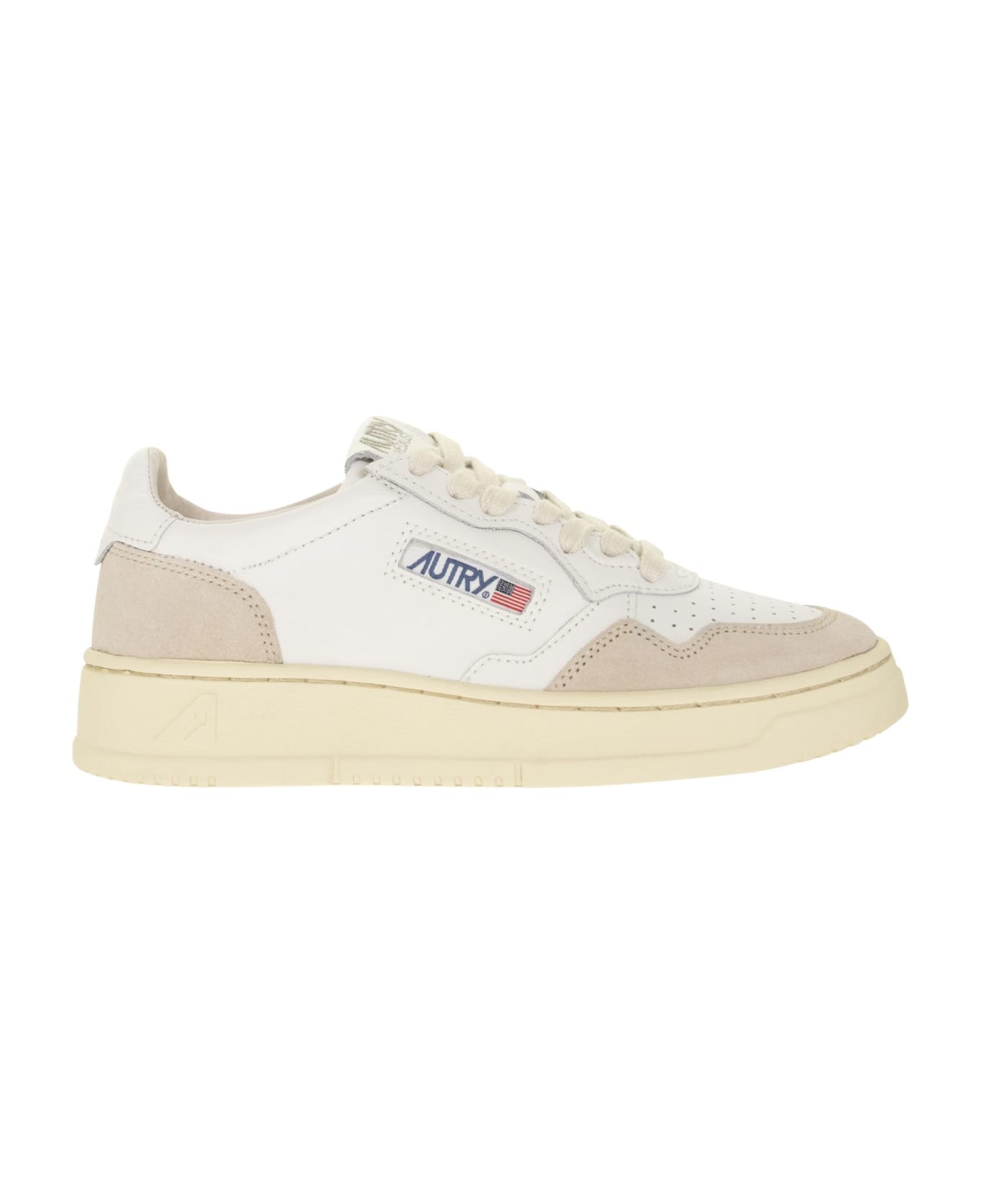 Autry Medalist Low - Leather And Suede Sneakers - White/beige