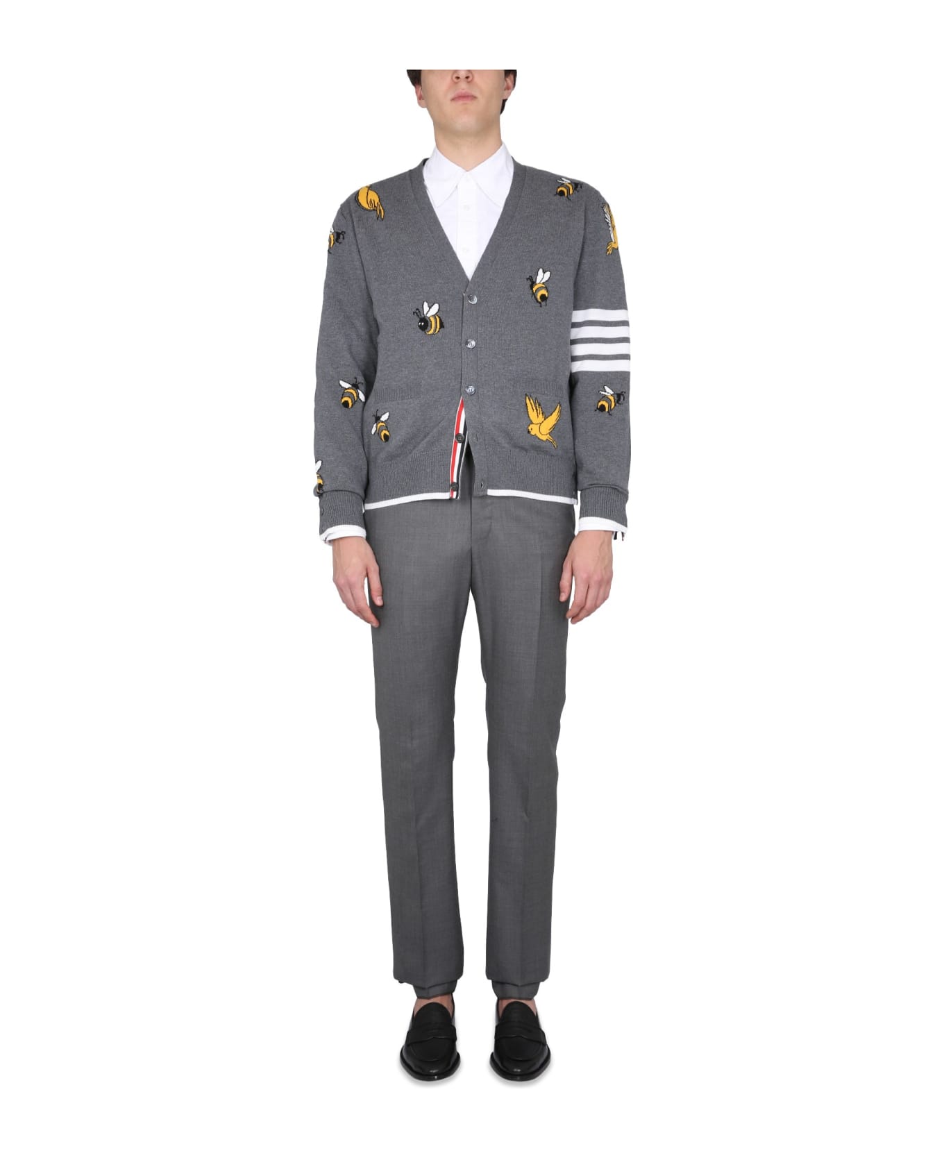 Thom Browne Cardigan With Birds And Bees Inlays - GRIGIO