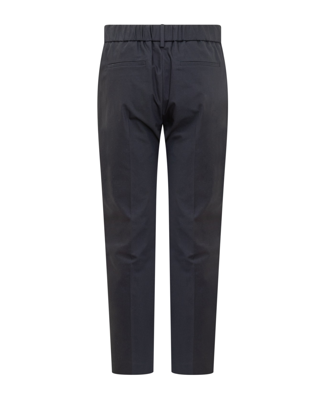 Brunello Cucinelli Stretch Cotton Trousers With Elastic Waistband And Small Pleats On The Front - Midnight