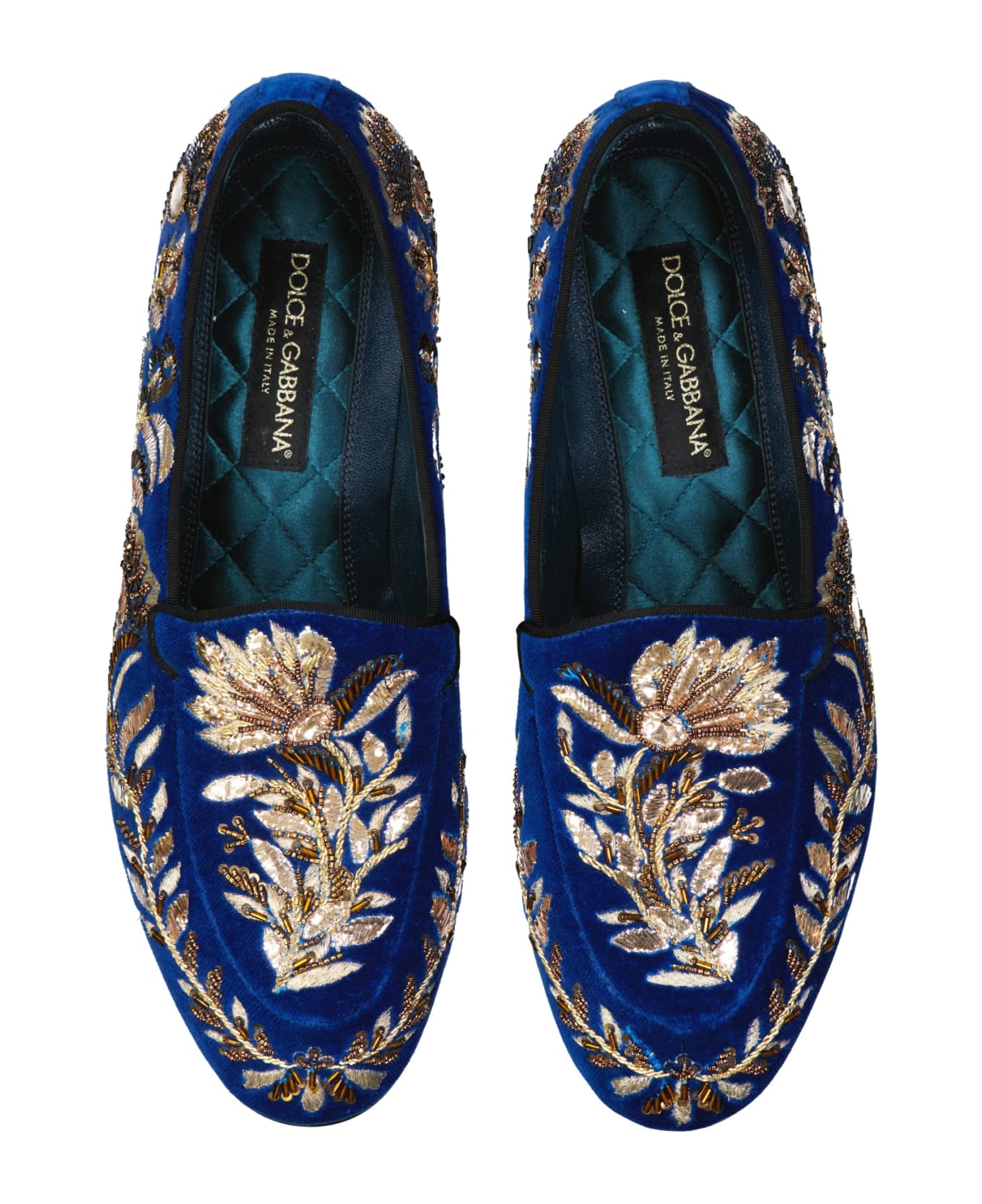 Dolce & Gabbana Embelished Velvet Loafers - Blue