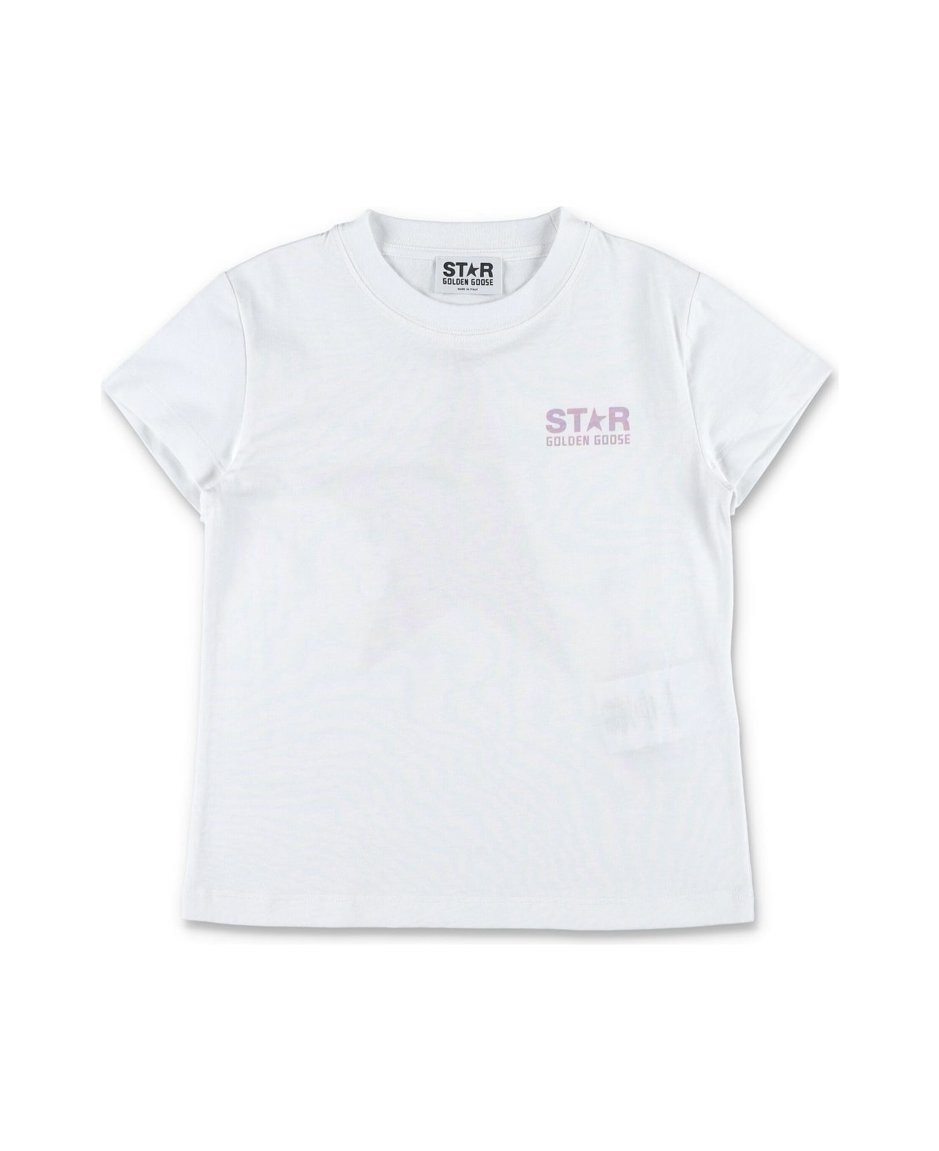 Golden Goose Logo Printed Crewneck T-shirt - White/ Fair Orchid