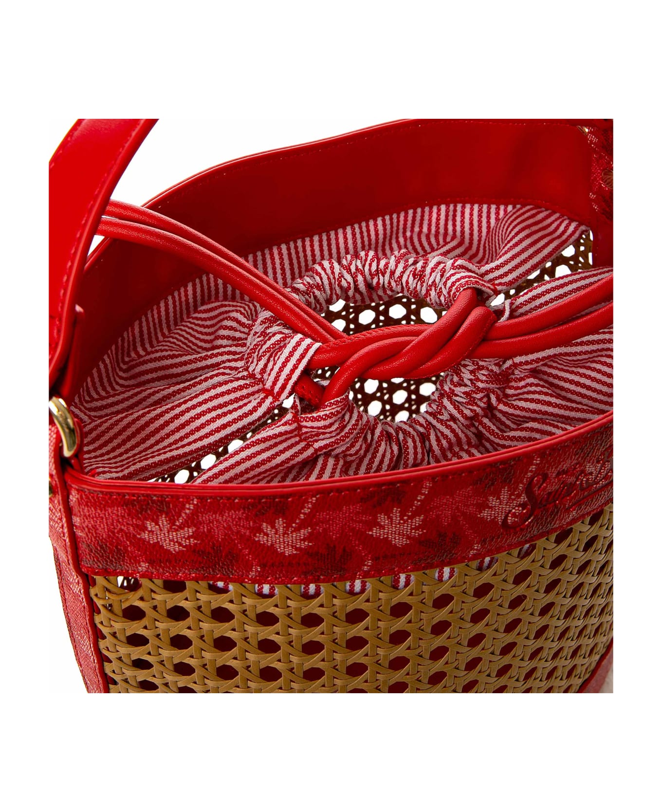 MC2 Saint Barth Straw Bucket Bag With Red Monogram Details - RED
