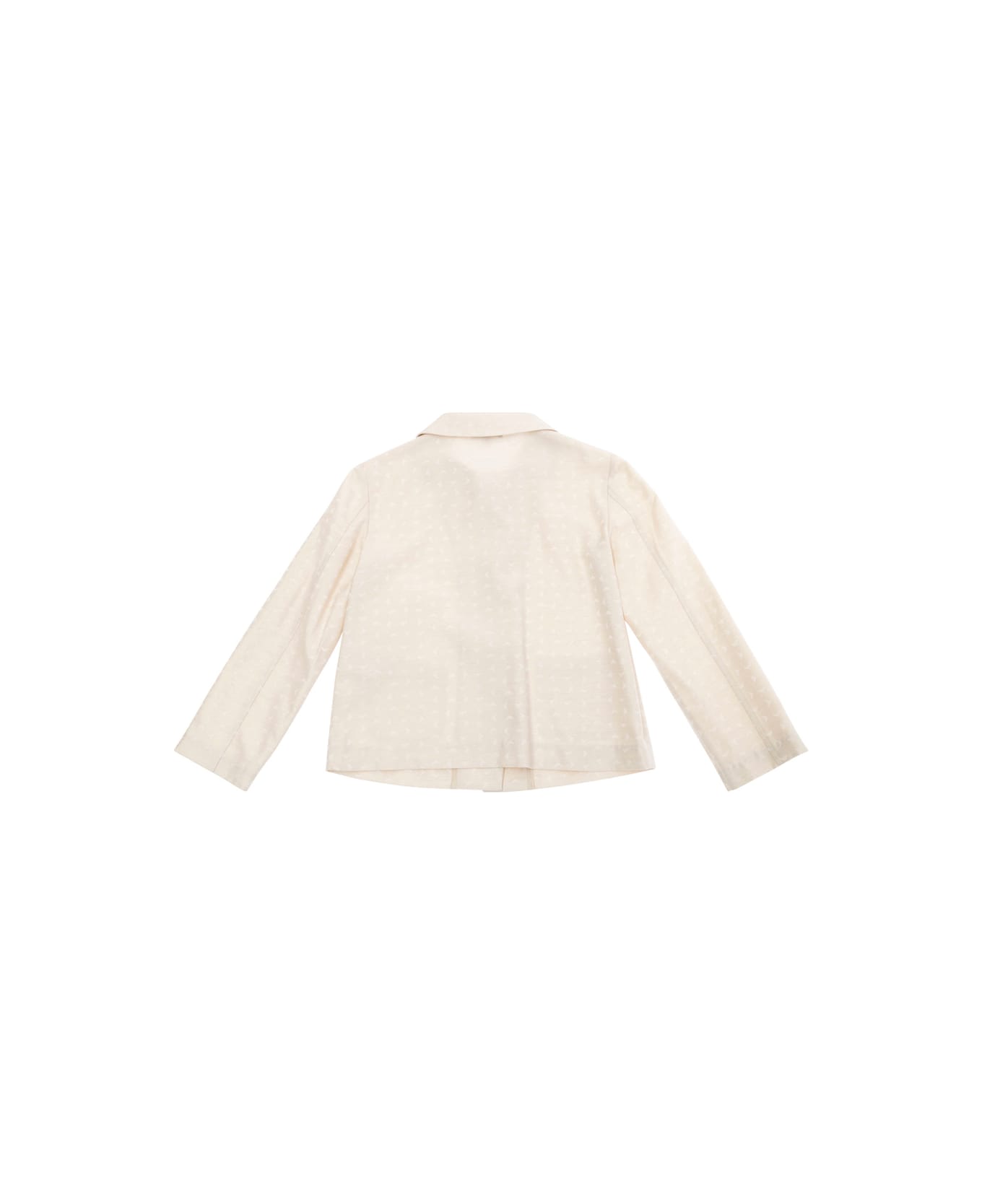 Emporio Armani Beige Jacket With Peter Pan Collar And All-over Logo Embroidery In Tech Fabric Baby - Beige
