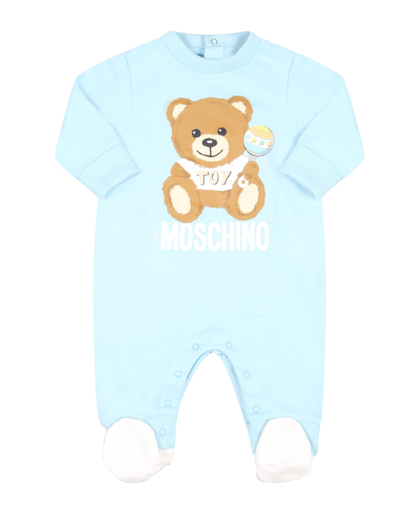 Moschino Light Blue Jumpsuit For Baby Boy With Teddy Bear - Light Blue