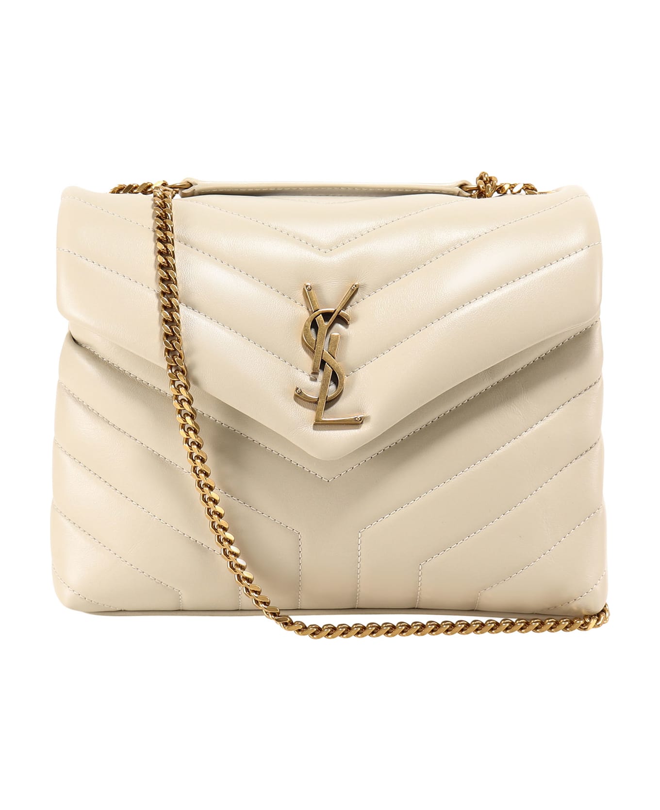Saint Laurent Small Loulou Bag In Quilted Leather - White