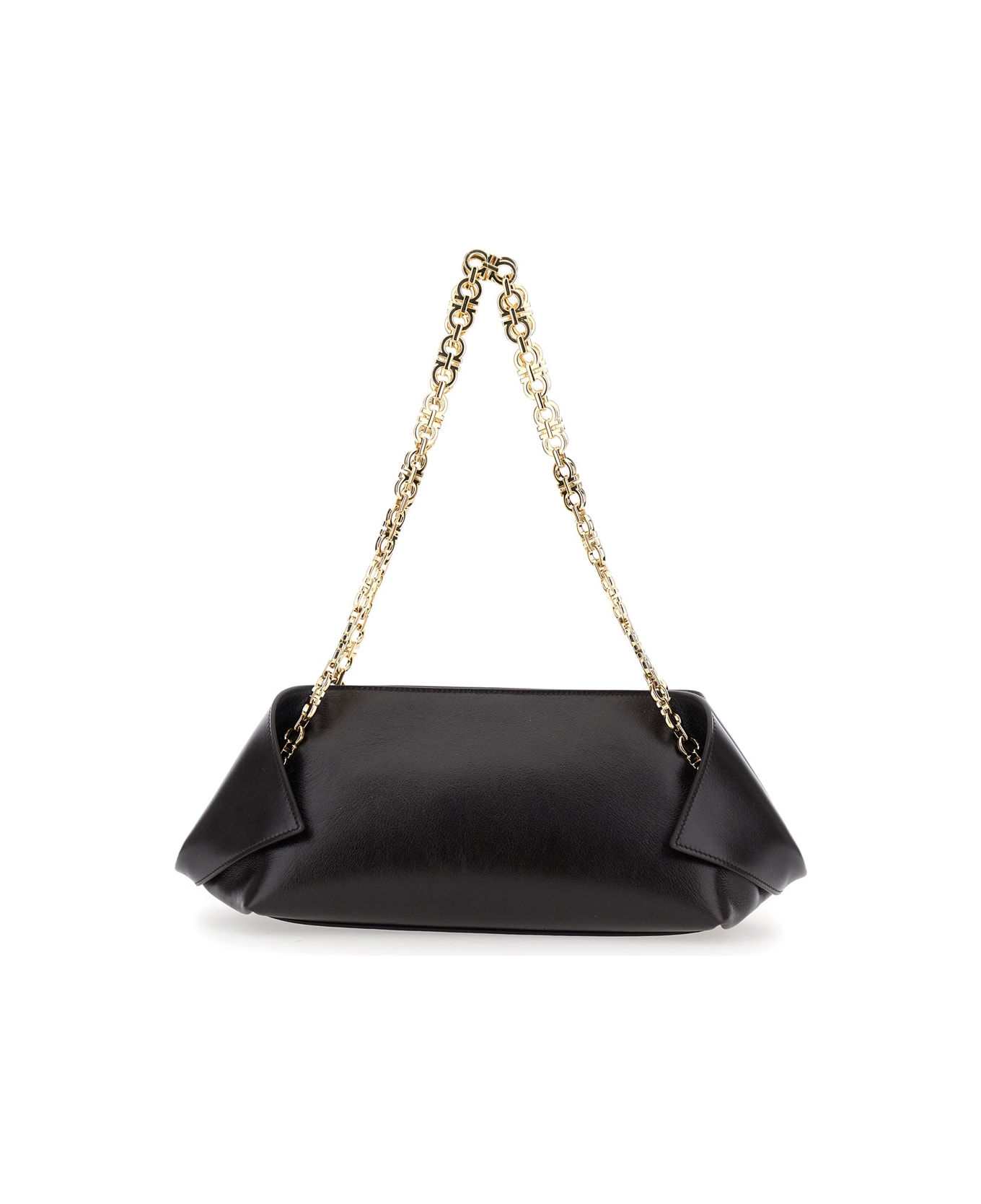 Ferragamo Brown Shoulder Bag With Logo Strap And Logo Lettering On The Front In Leather Woman - BLACK