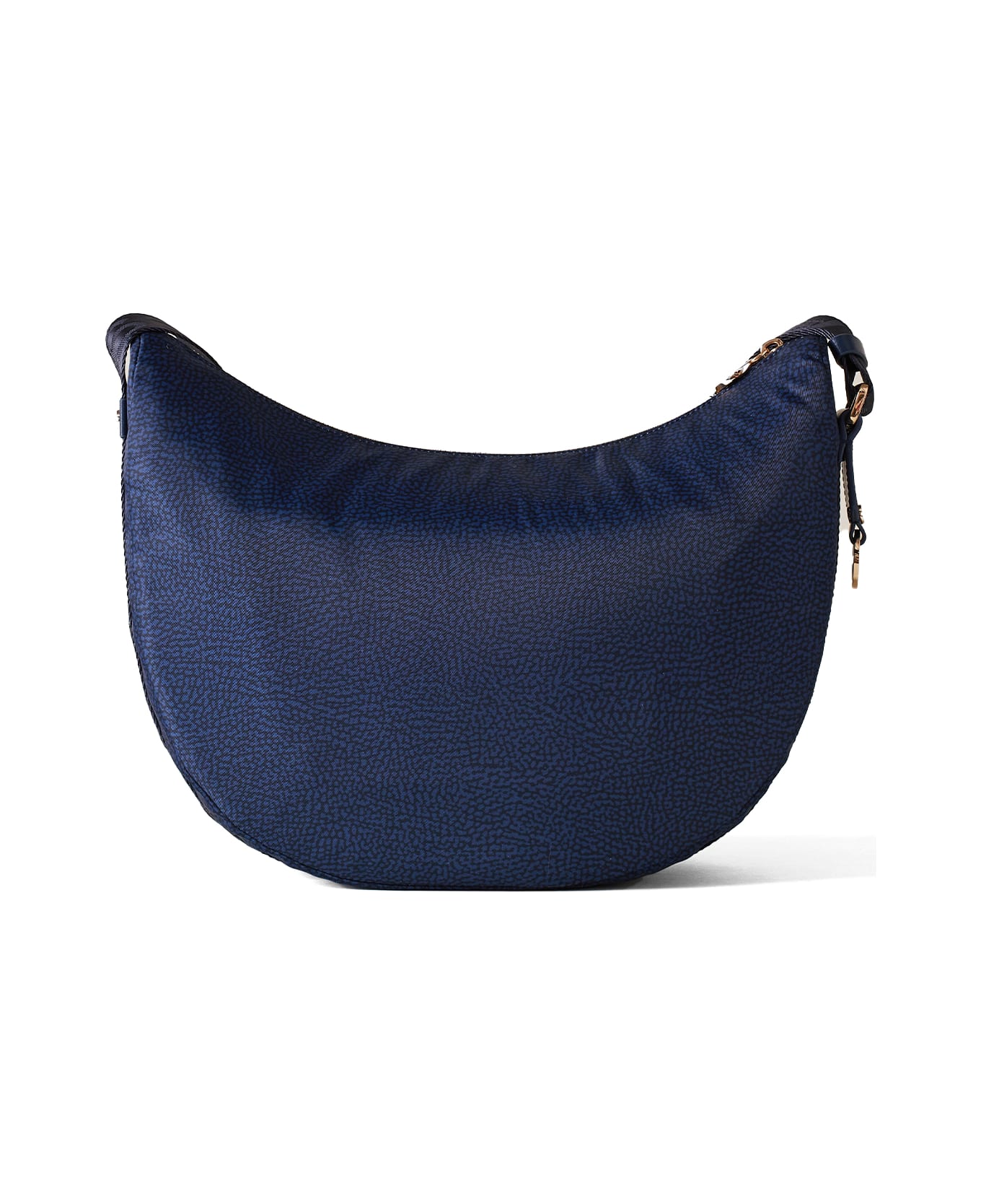 Borbonese Luna Small Shoulder Bag In Op Fabric And Leather - Blu