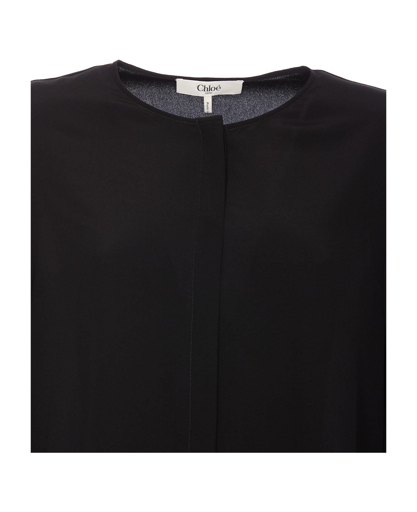 Chloé Fluid Blouse Without Collar In Crepe De Chine - Black