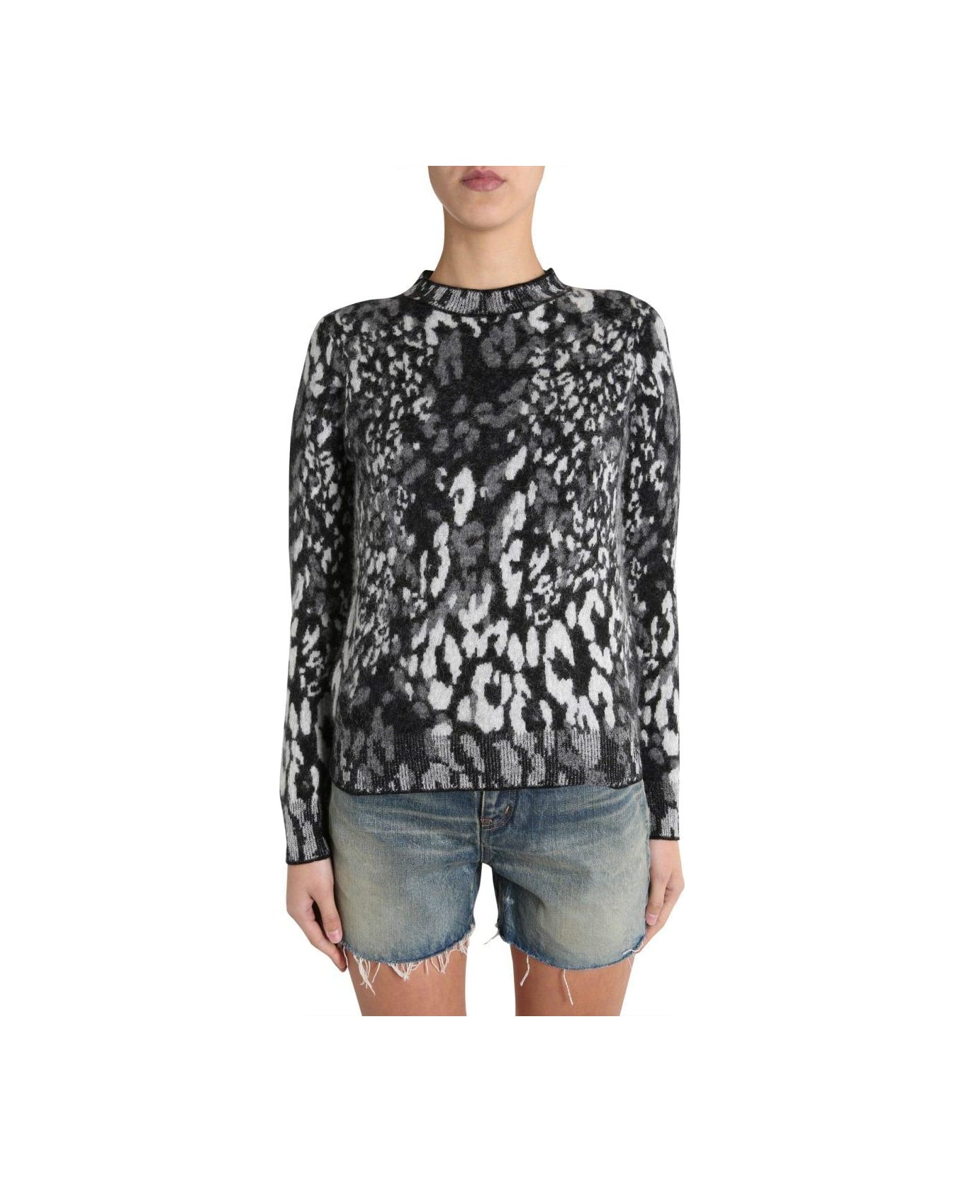 Saint Laurent Leopard Intarsia Sweater - BLACK