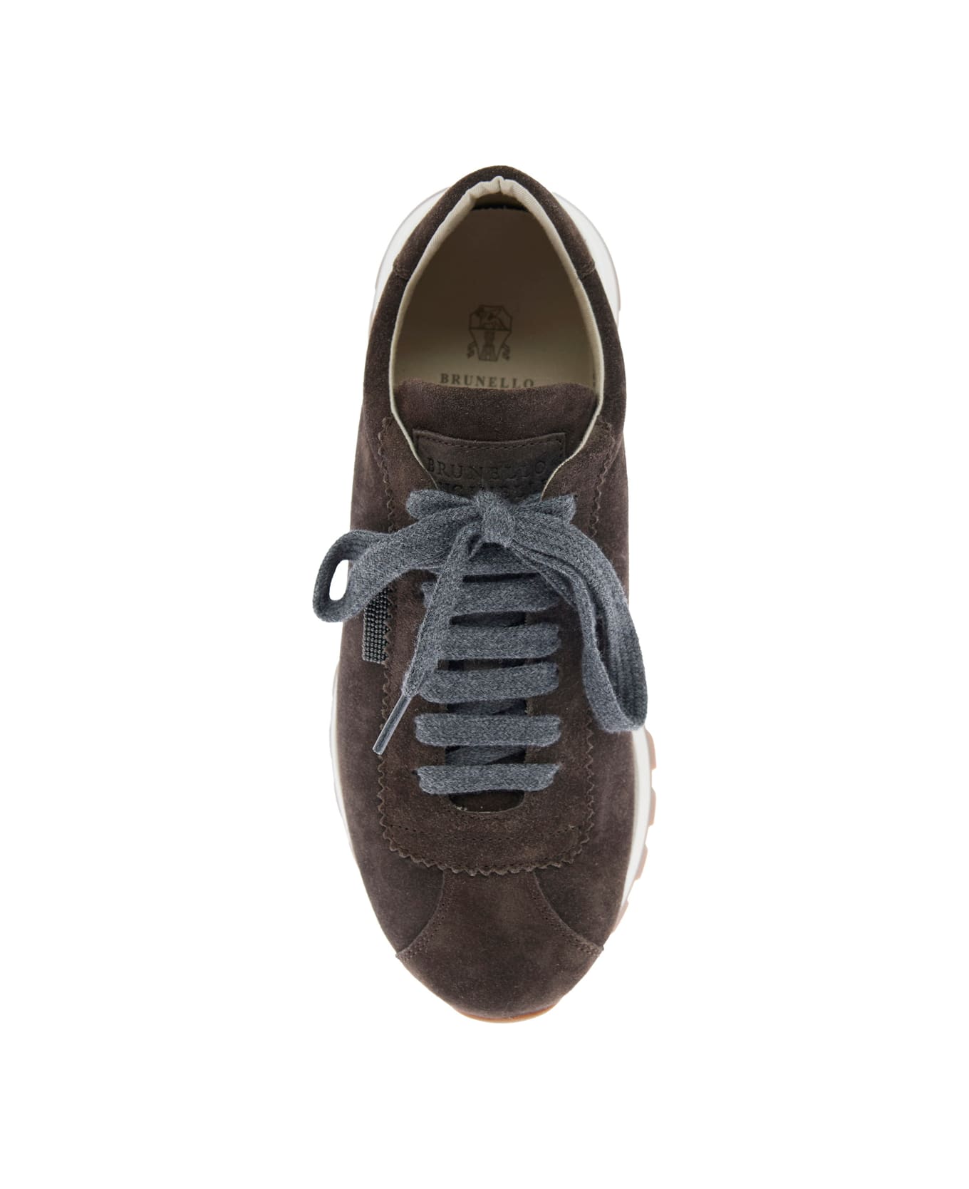 Brunello Cucinelli Brown Low Top Sneakers With Monil Detail On The Side And Embossed Logo Lettering On The Rear In Leather Woman - Brown