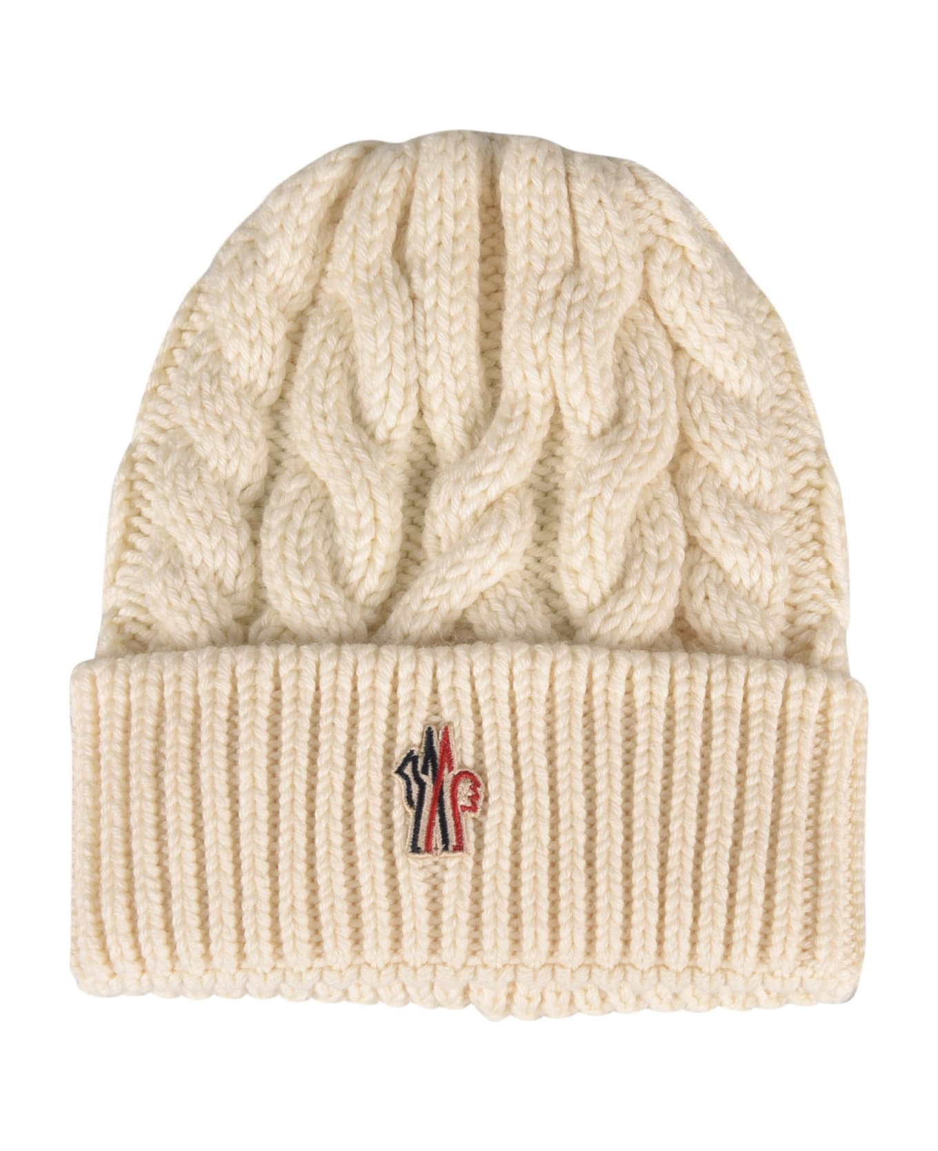 Moncler Grenoble Logo Patch Ribbed Beanie - Natural
