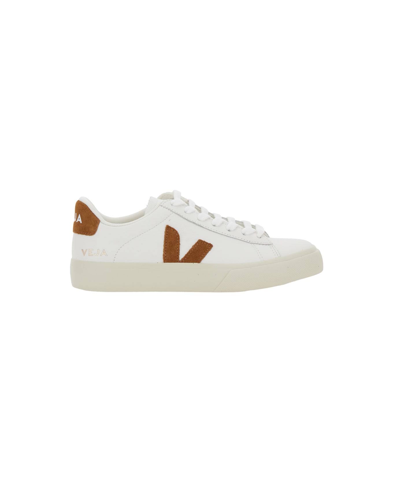Veja 'campo' White Low Top Sneakers With Contrasting Heel With Logo Lettering And Logo Patch On The Side In Leather Unisex - White
