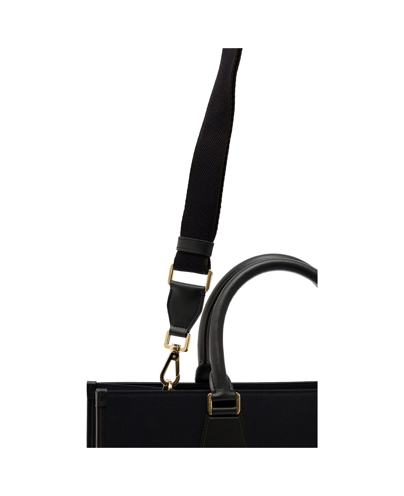Dolce & Gabbana Black Shopper Tote Bag With Logo In Canvas Man - Black