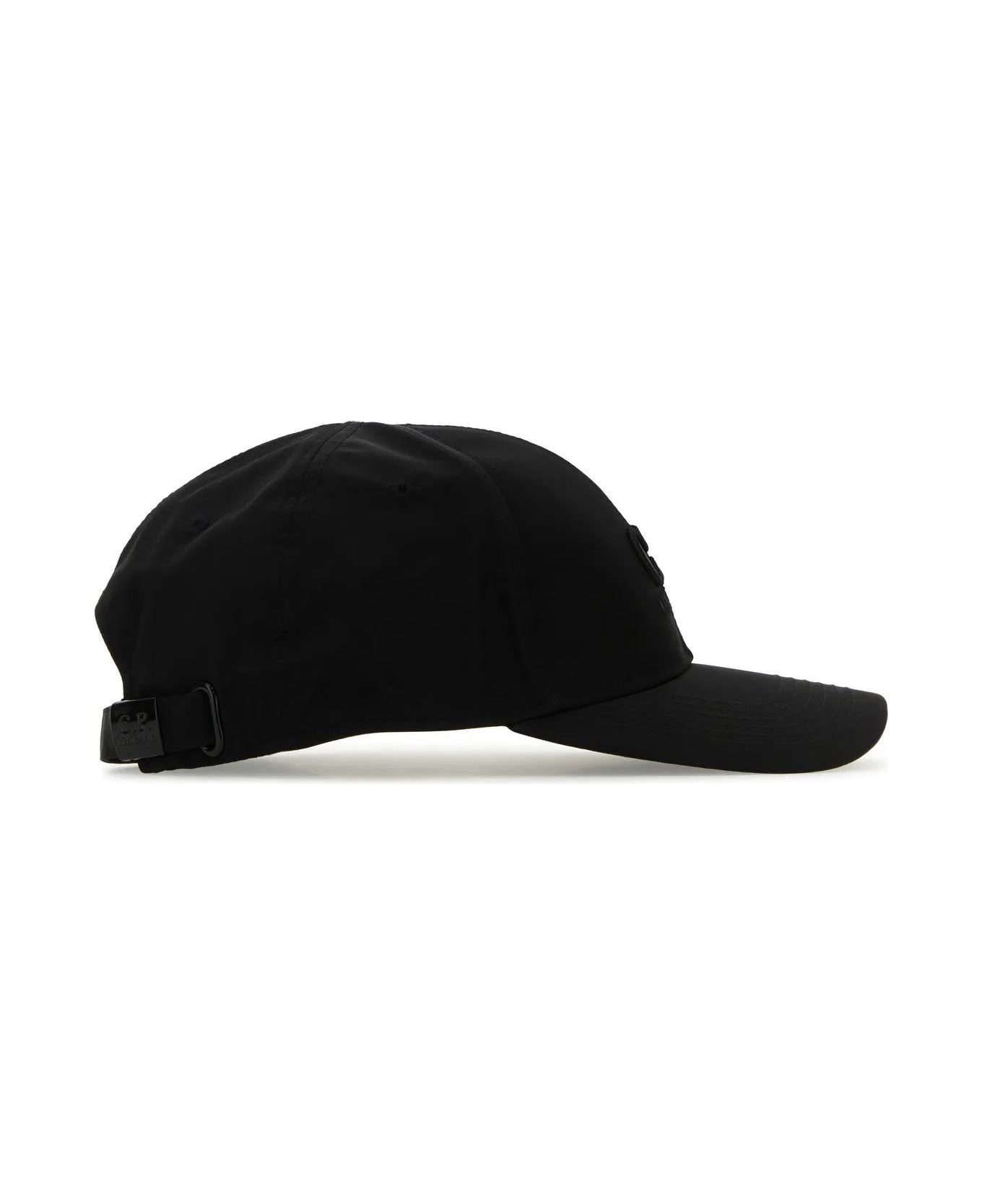 C.P. Company Black Nylon Baseball Cap - Black