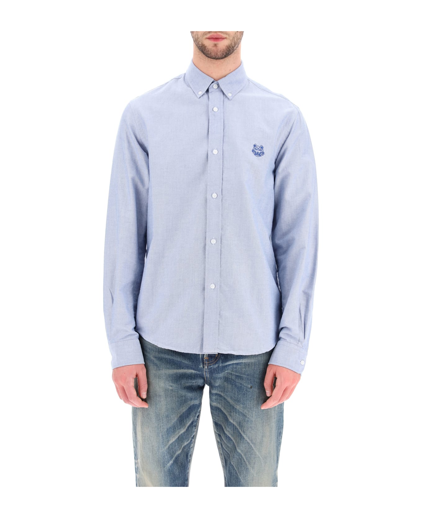 Kenzo Shirt With Tiger Crest Embroidery - Blu