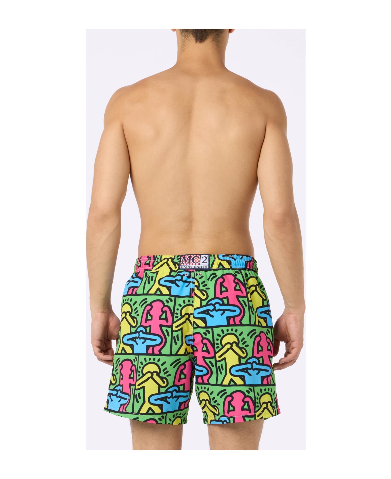 MC2 Saint Barth Man Mid-length Gustavia Swim-shorts With Keith Haring Design Placed Print| Keith Haring Special Edition - GREEN