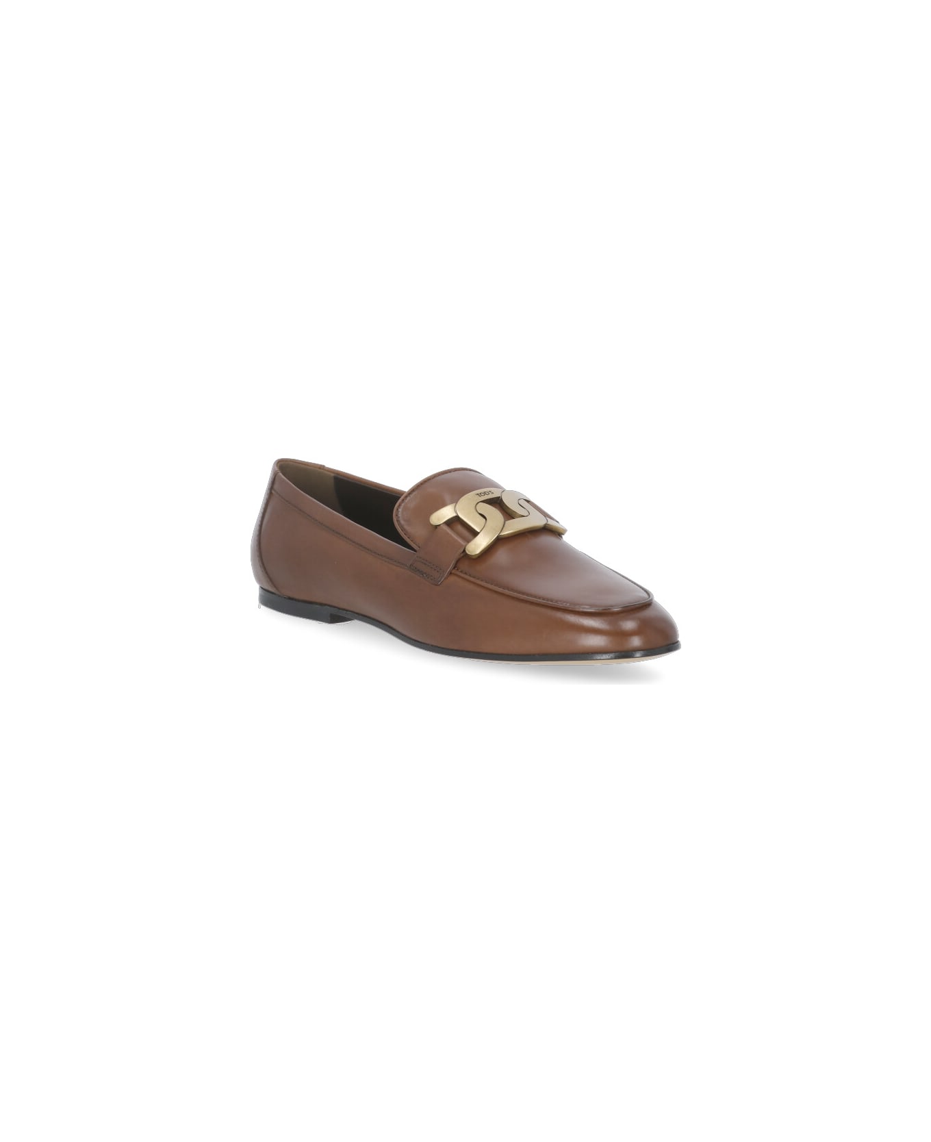 Tod's Leather Loafers With Chain - Brown フラットシューズ
