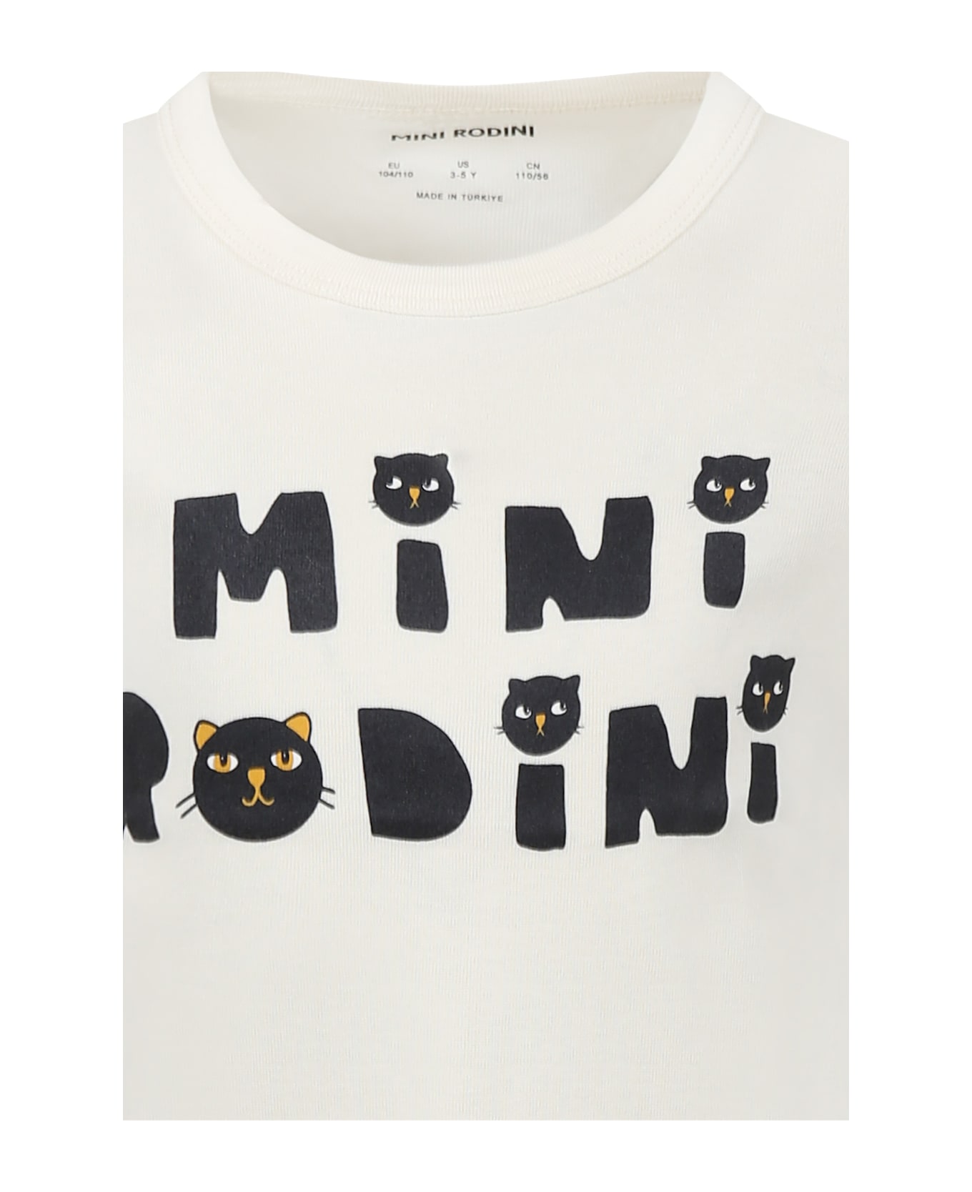 Mini Rodini Ivory T-shirt For Kids With Cats - Ivory