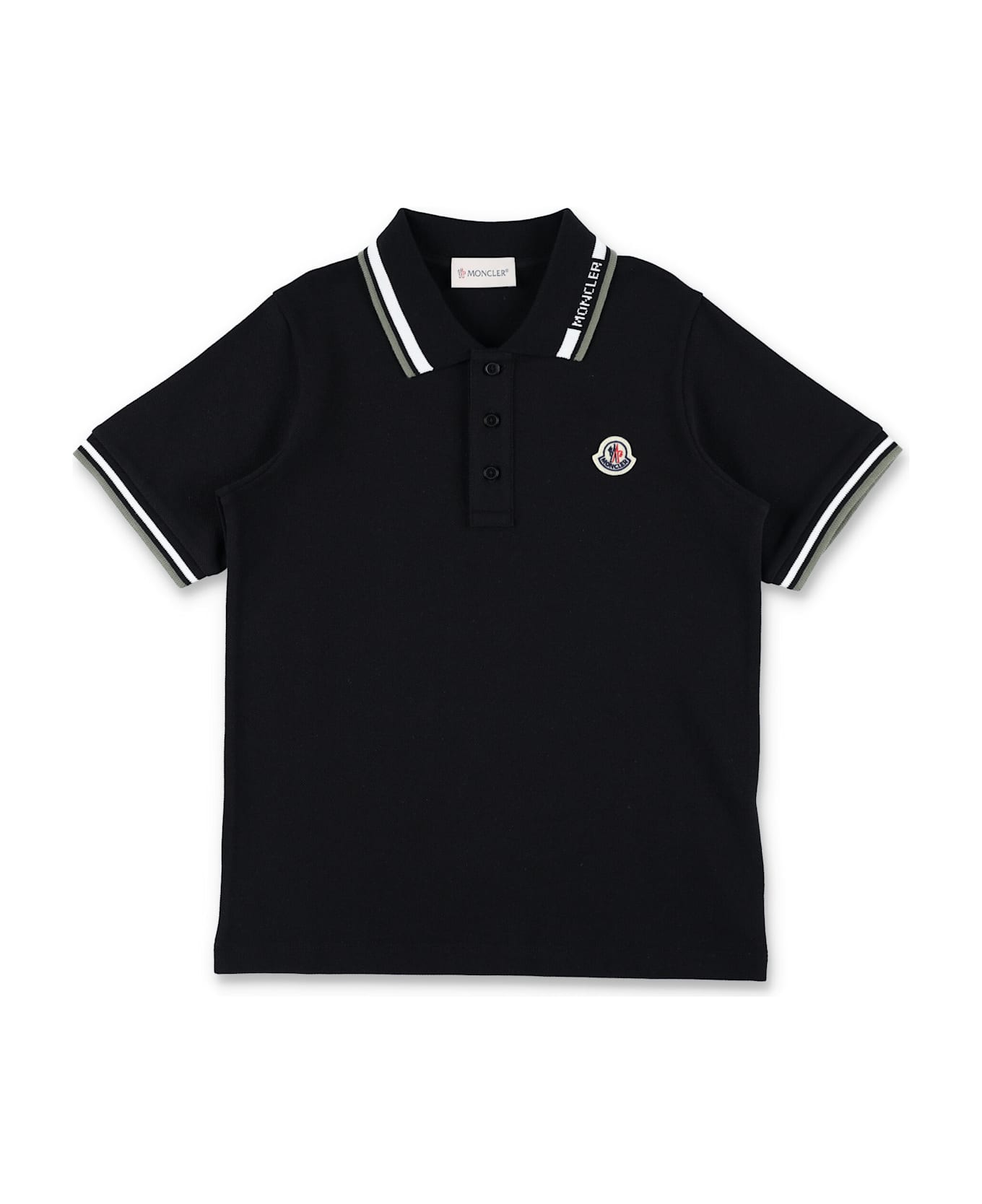 Moncler Kid - Tricolour-trimmed Cotton Piquet Polo Shirt - BLACK
