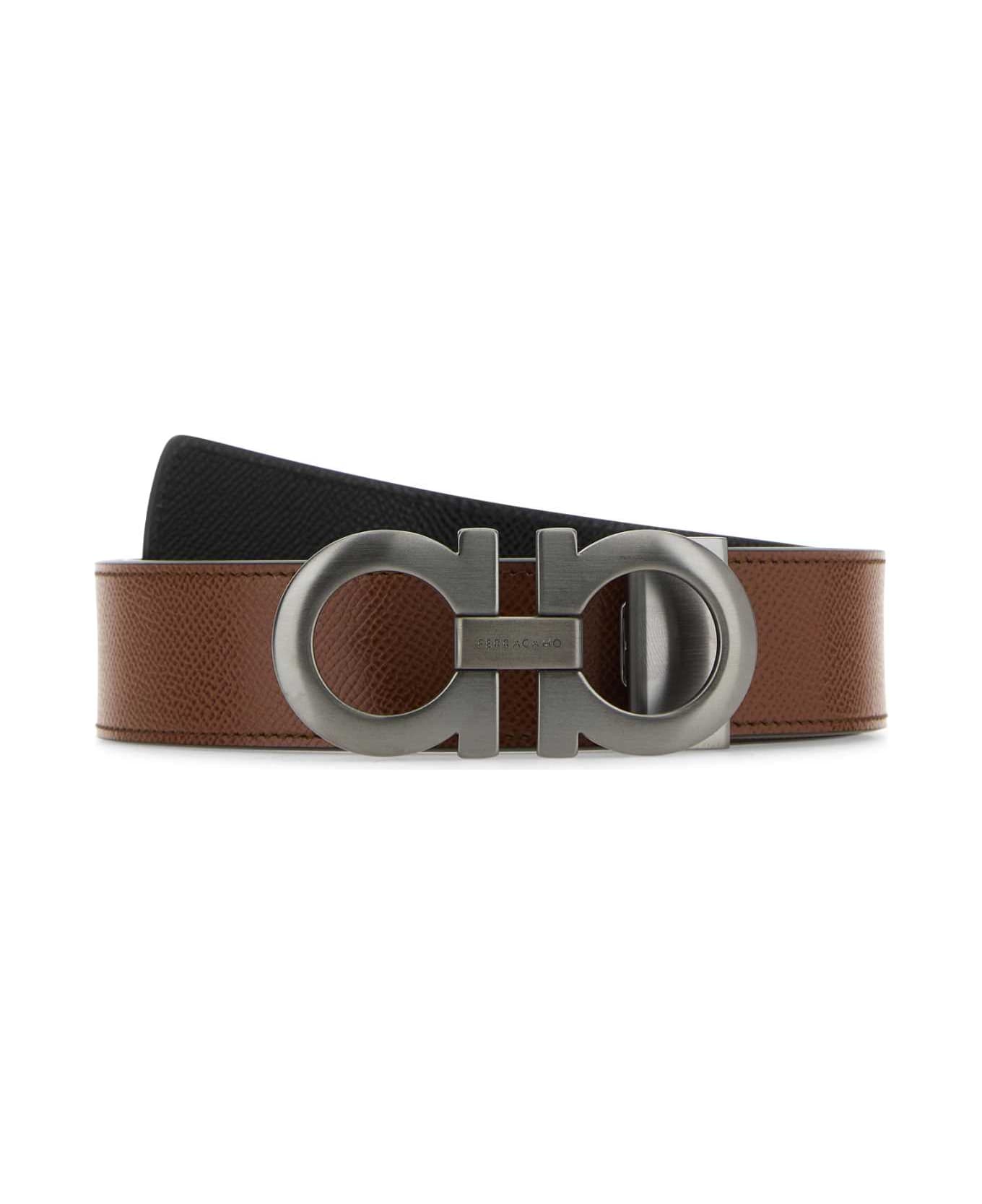 Ferragamo Brown Leather Reversible Belt - NERO ベルト