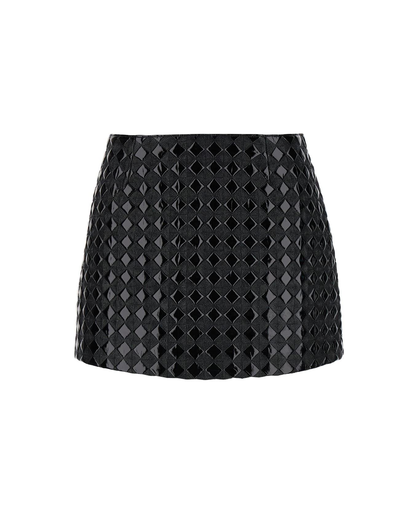 Pinko 'grass' Black Flared Skirt With Quilted And Patent Finish In Tech Fabric Woman - Black
