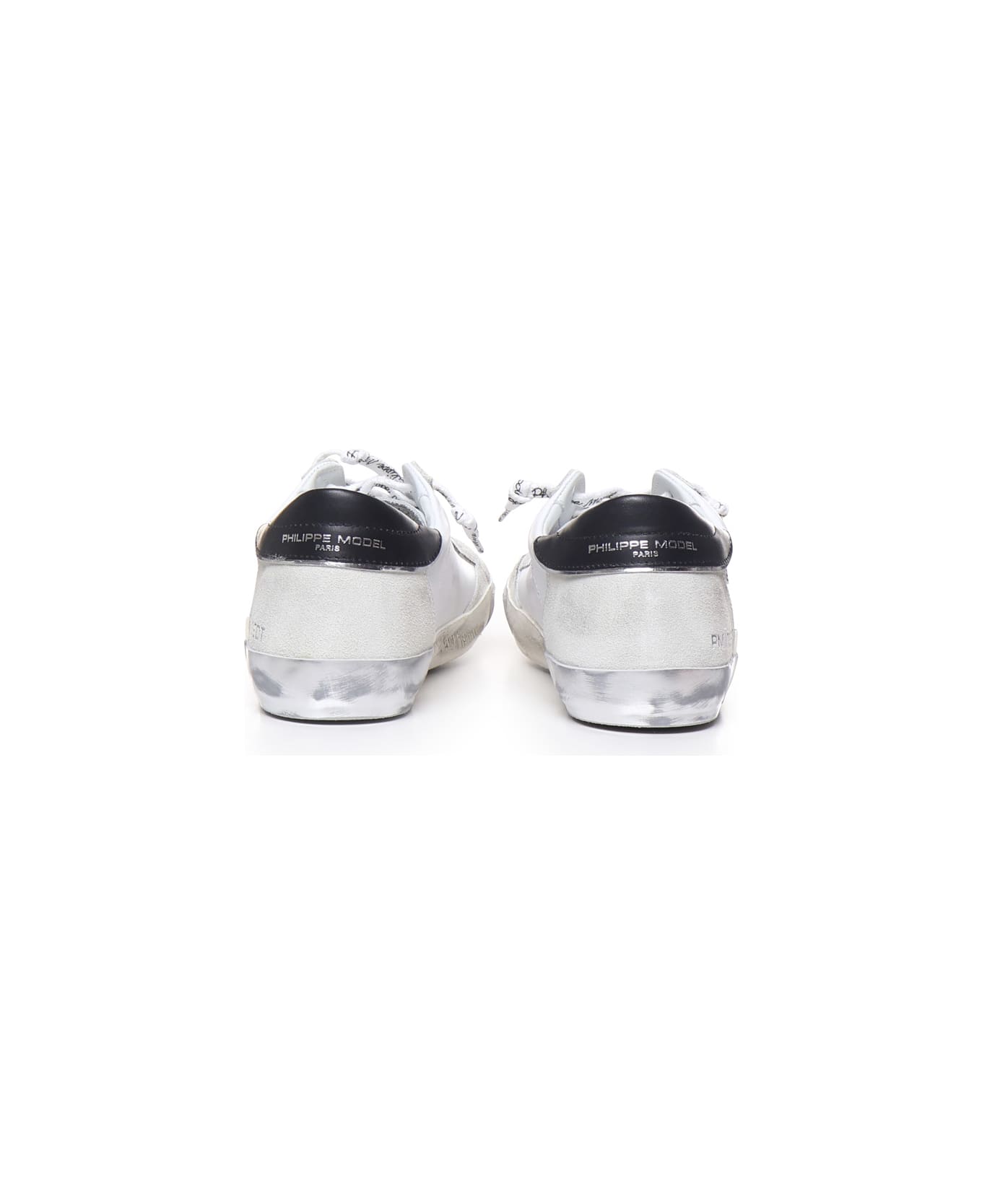 Philippe Model Parisx Sneakers In Leather With Contrasting Heel Tab - White/silver