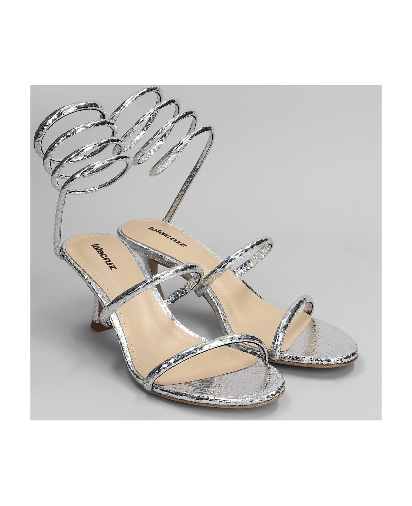 Lola Cruz Greta 65 Sandals In Silver Leather - silver