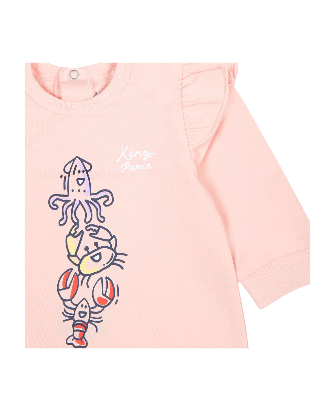 Kenzo Kids Pink Babygrow For Baby Girl With Print And Logo - Pink