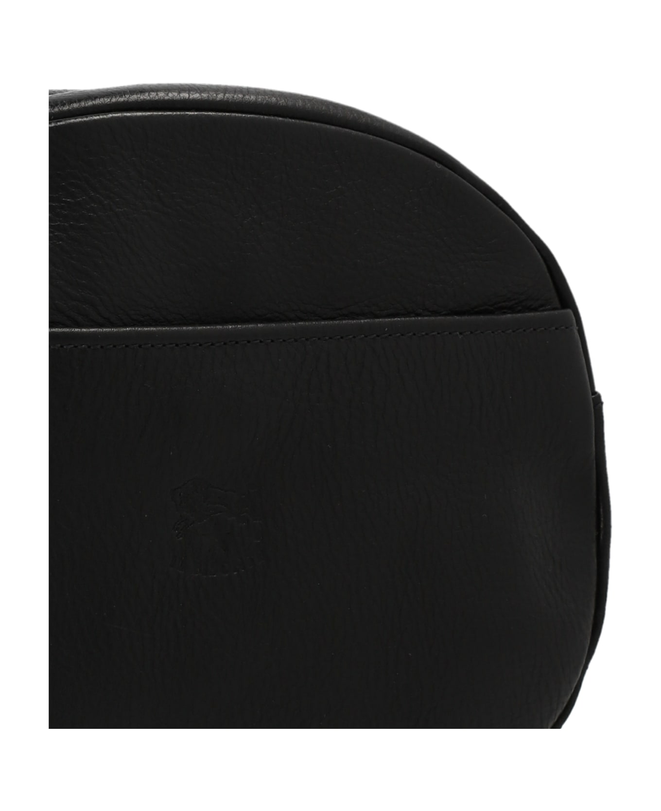 Il Bisonte Logo Leather Shoulder Strap. - Black