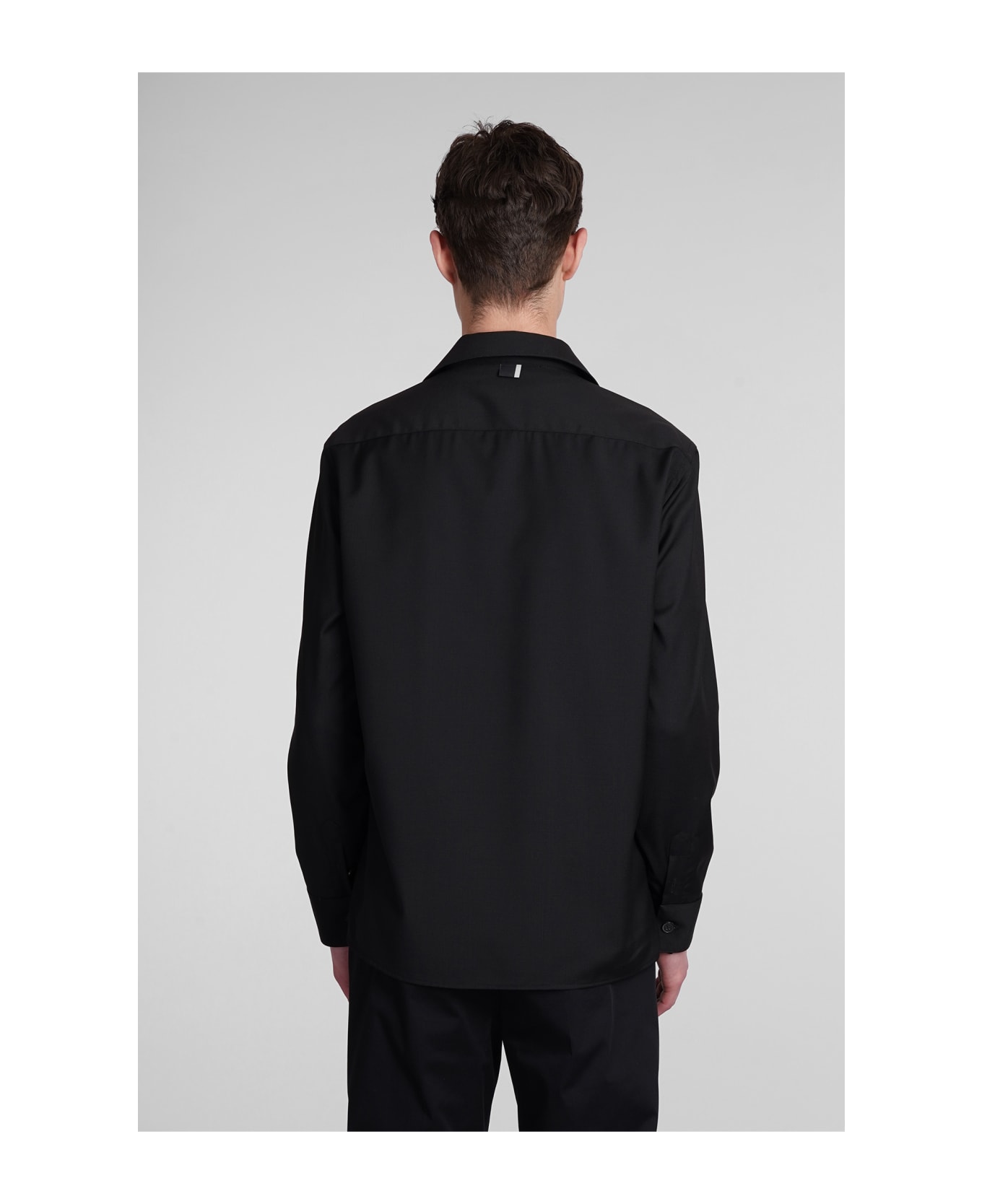 Low Brand Shirt S134 Tropical Shirt In Black Wool - black シャツ