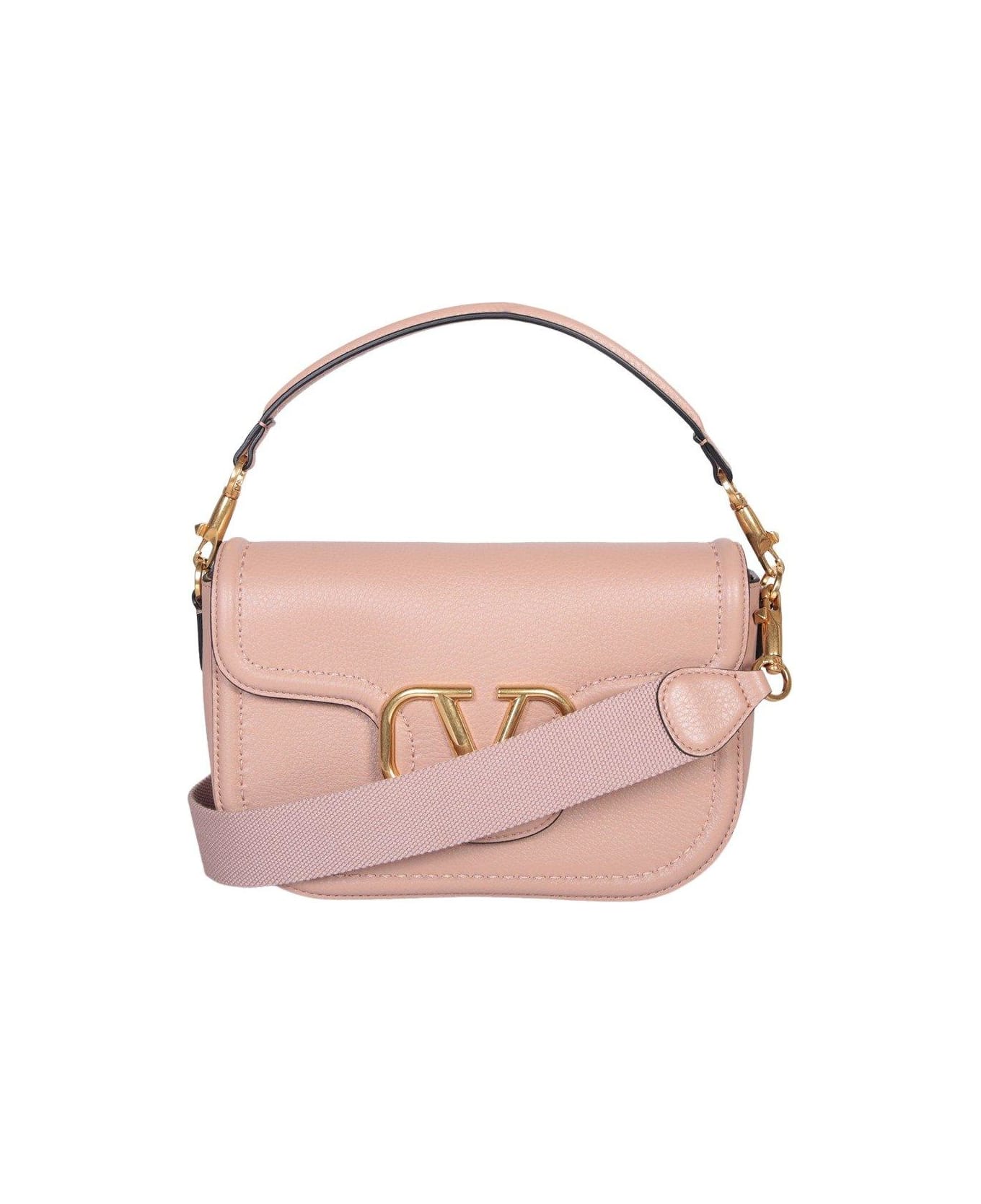 Valentino Garavani Vlogo Plaque Foldover Top Shoulder Bag - Pink