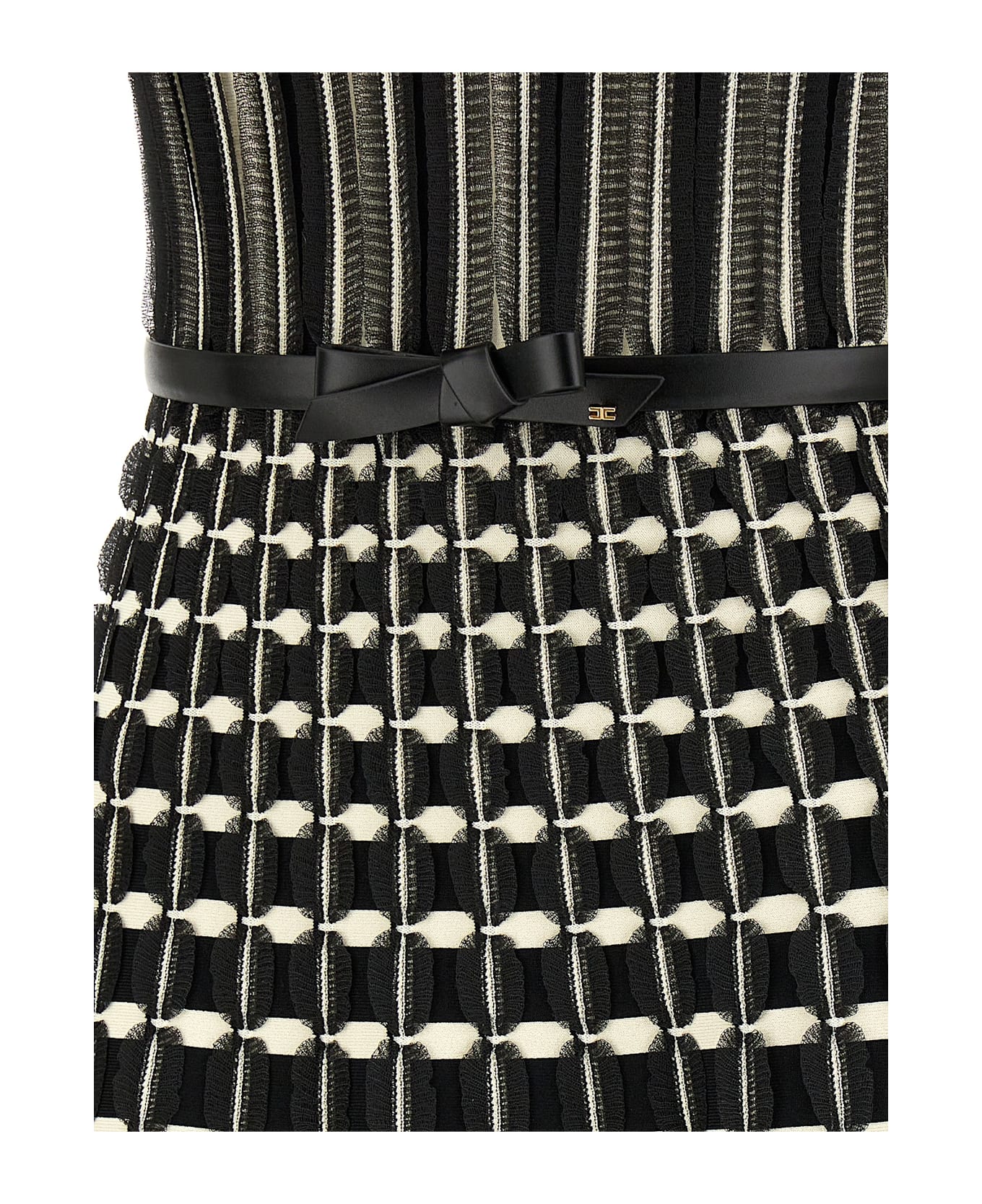 Elisabetta Franchi Belted Knitted Dress - White/Black