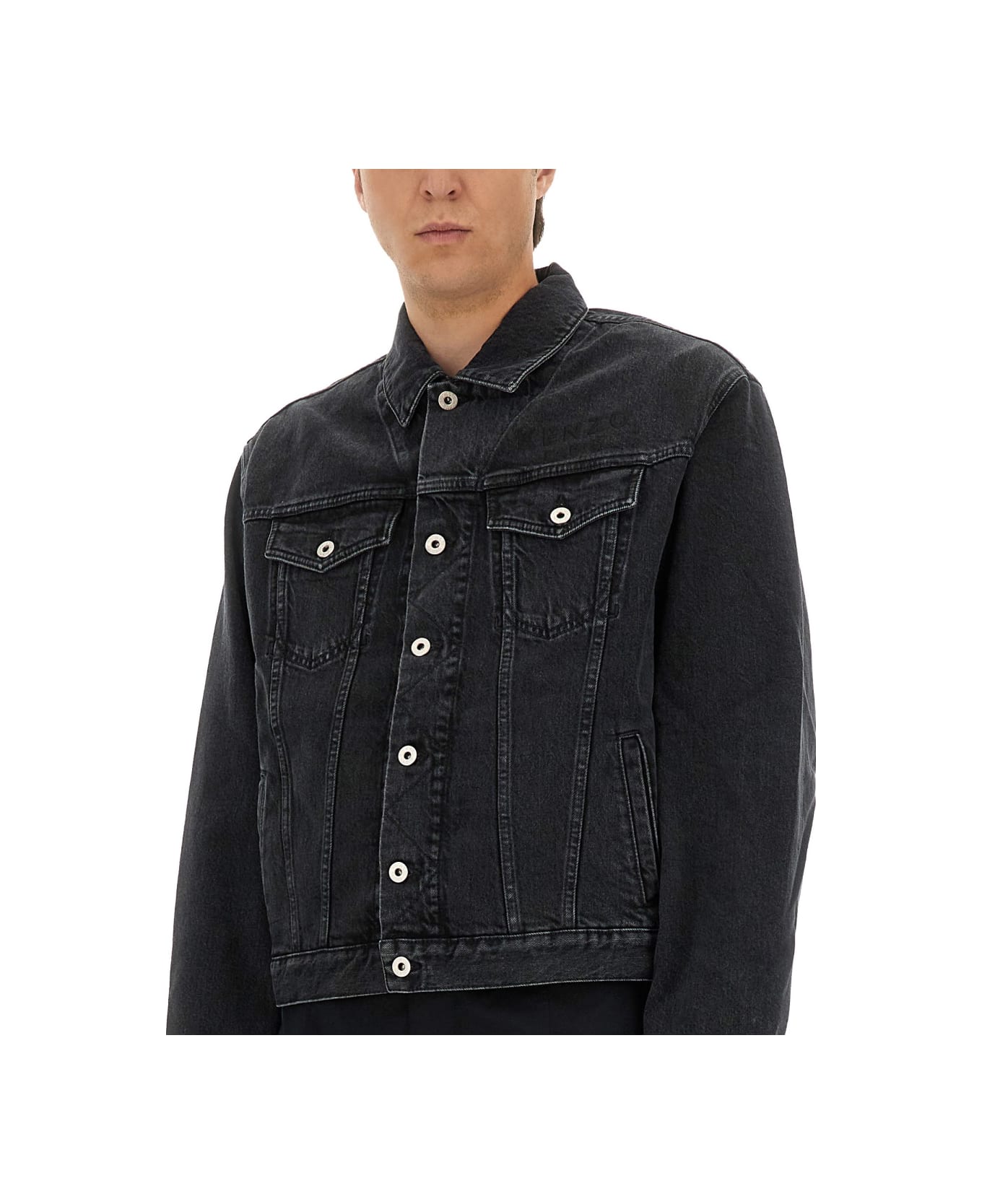 Kenzo Truker Jacket With "boke Flower" Embroidery - GREY