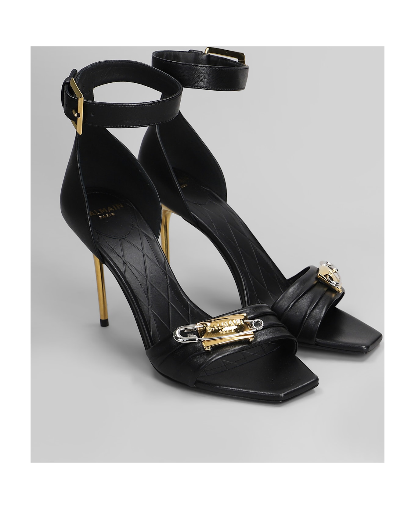 Balmain Safety Sandals In Black Leather - black