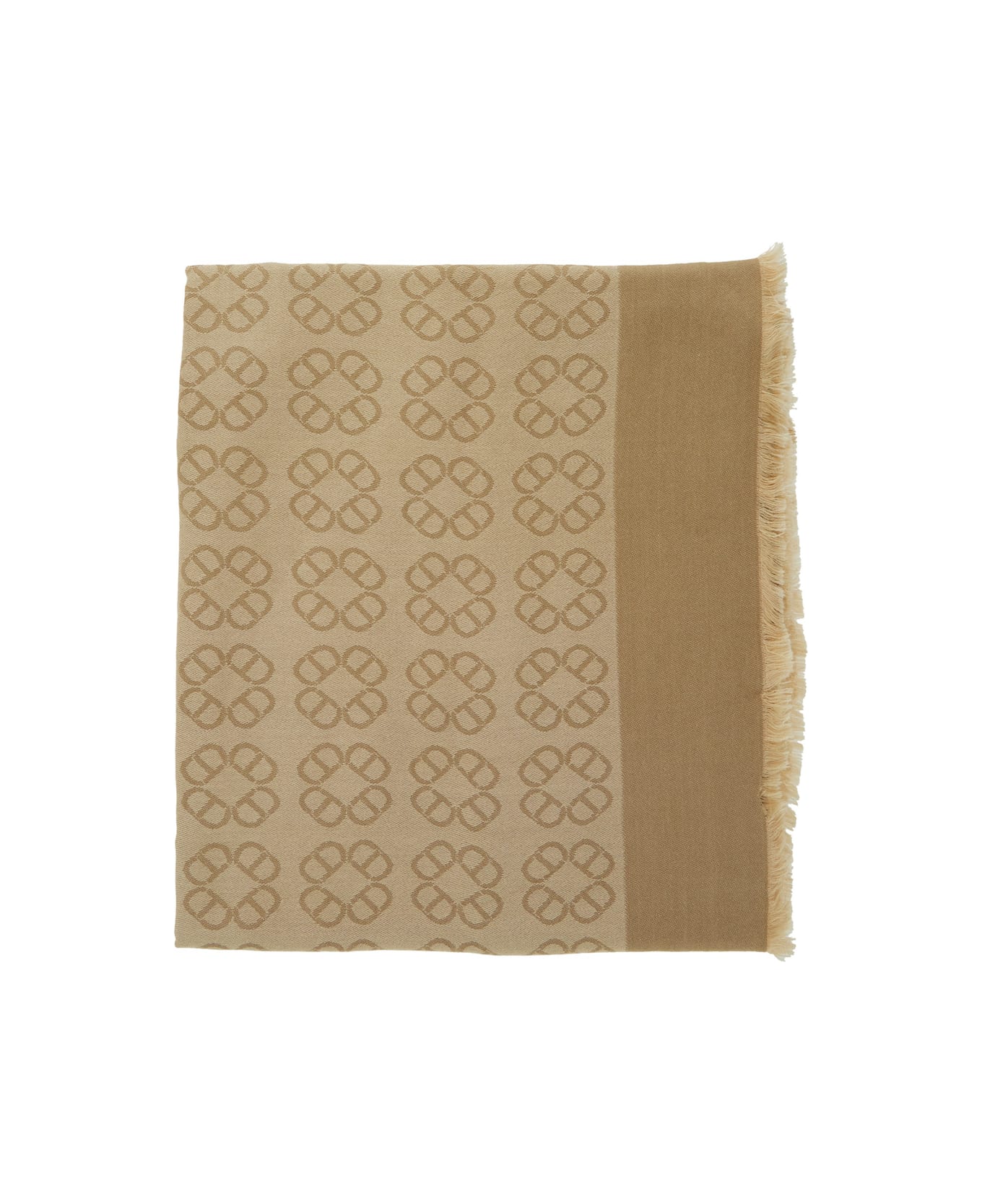 TwinSet Beige Rectangular Scarf With All-over Print And Fringed Hem In Viscose Woman - Beige