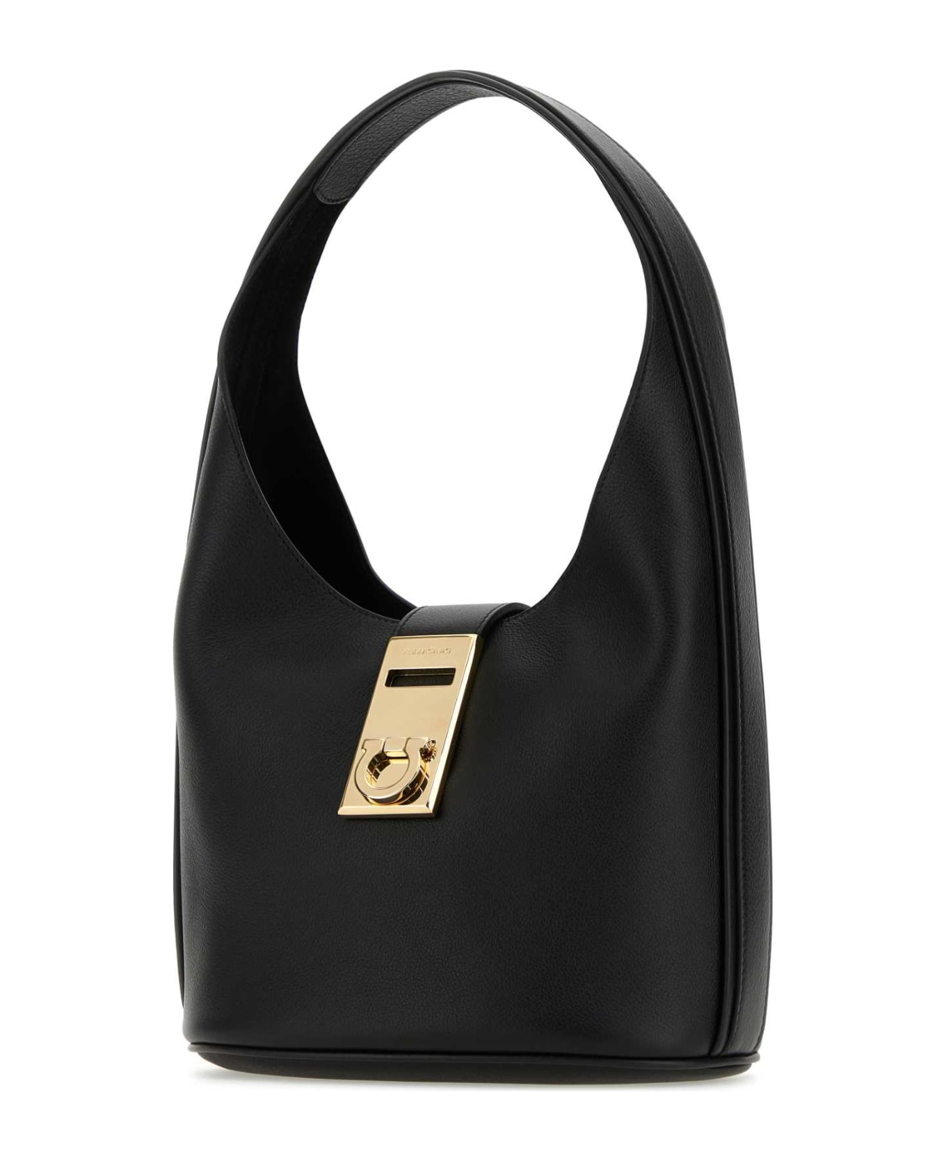 Ferragamo Black Leather Medium Hobo Handbag - NERO