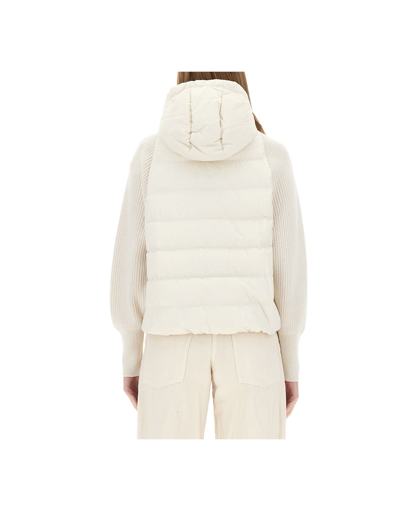 Brunello Cucinelli Down Jacket With Knitted Sleeves - IVORY