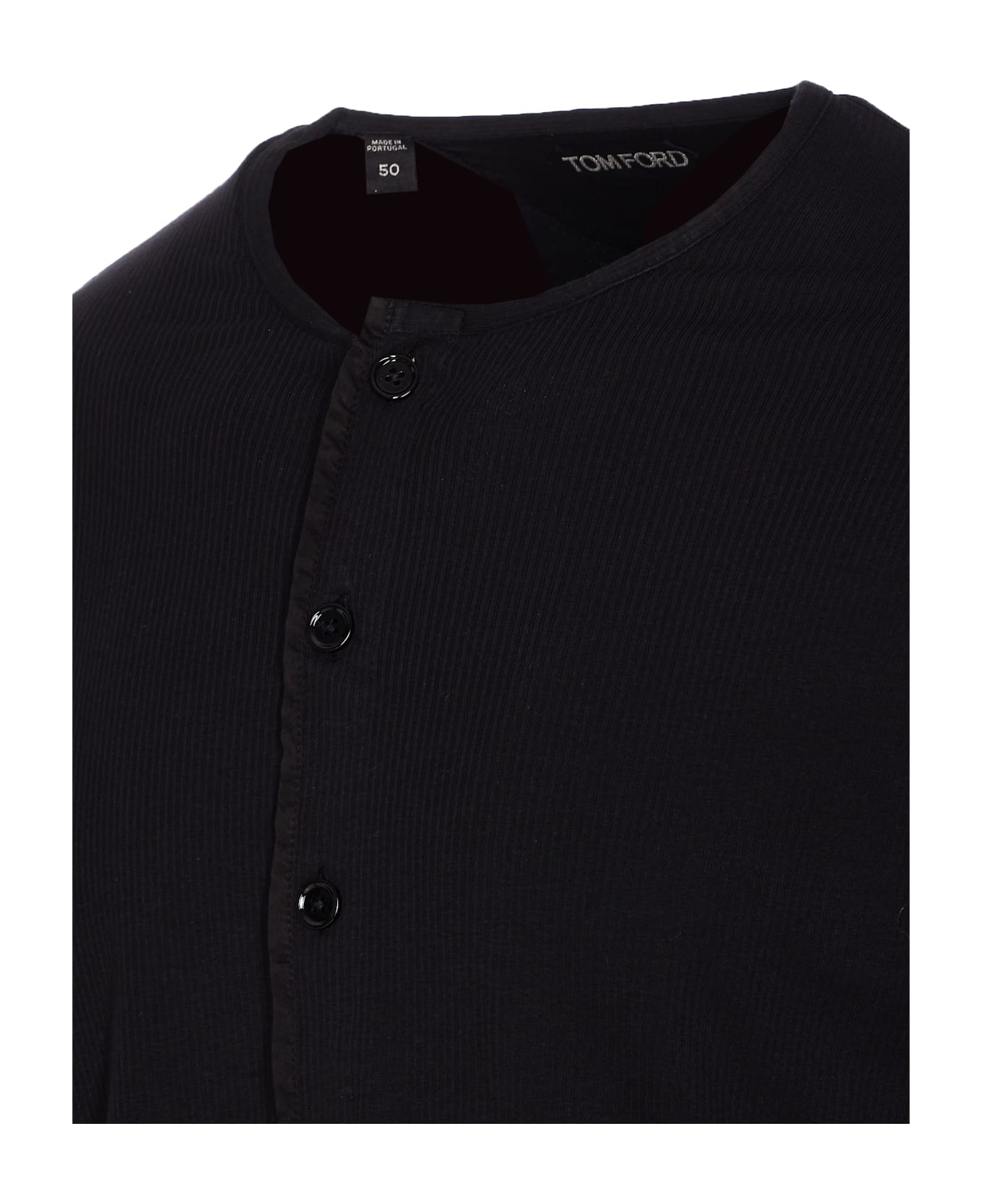 Tom Ford Ribbed Longsleeves Henley T-shirt - Black