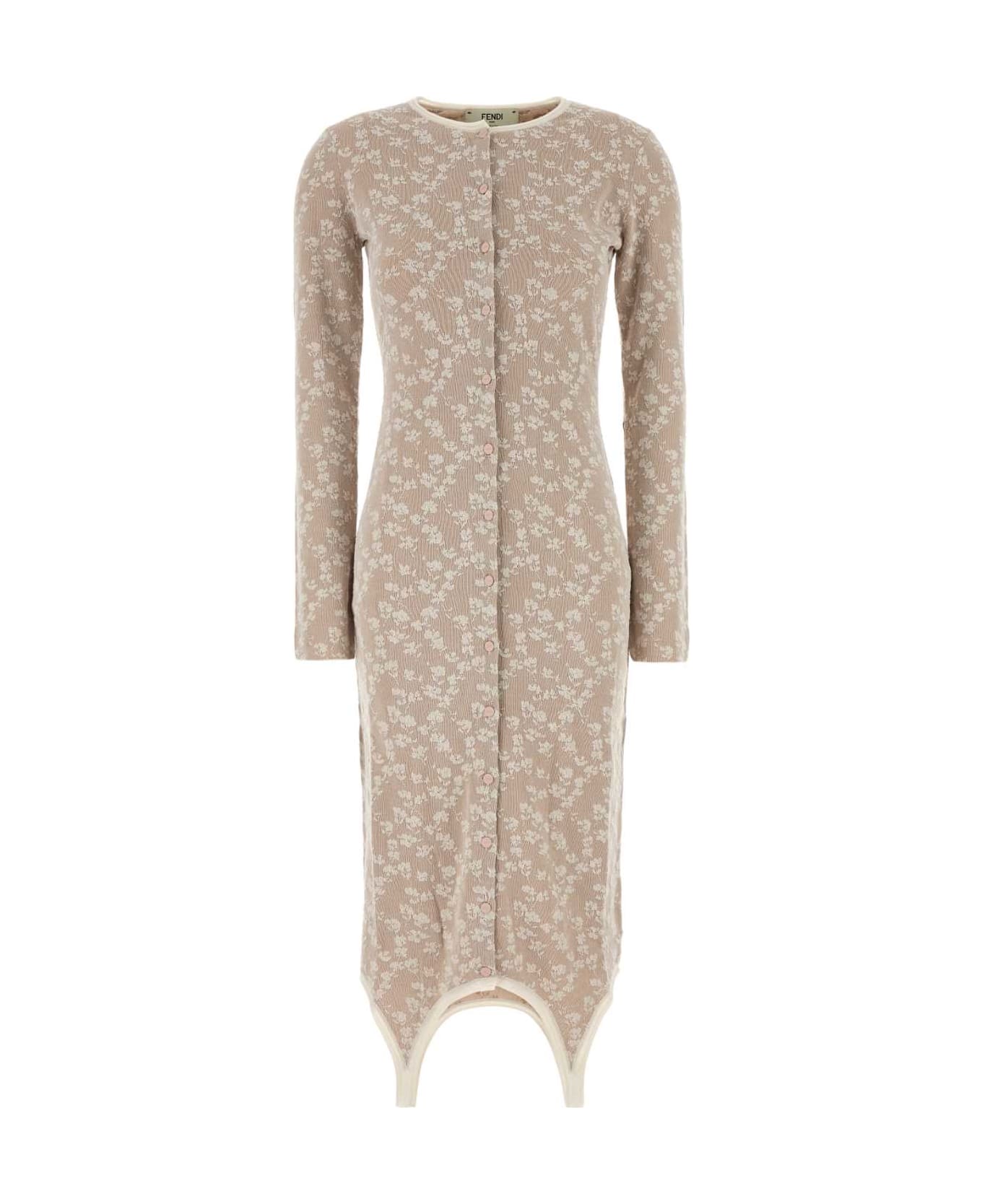 Fendi Embroidered Cotton Blend Dress - TOFFEE