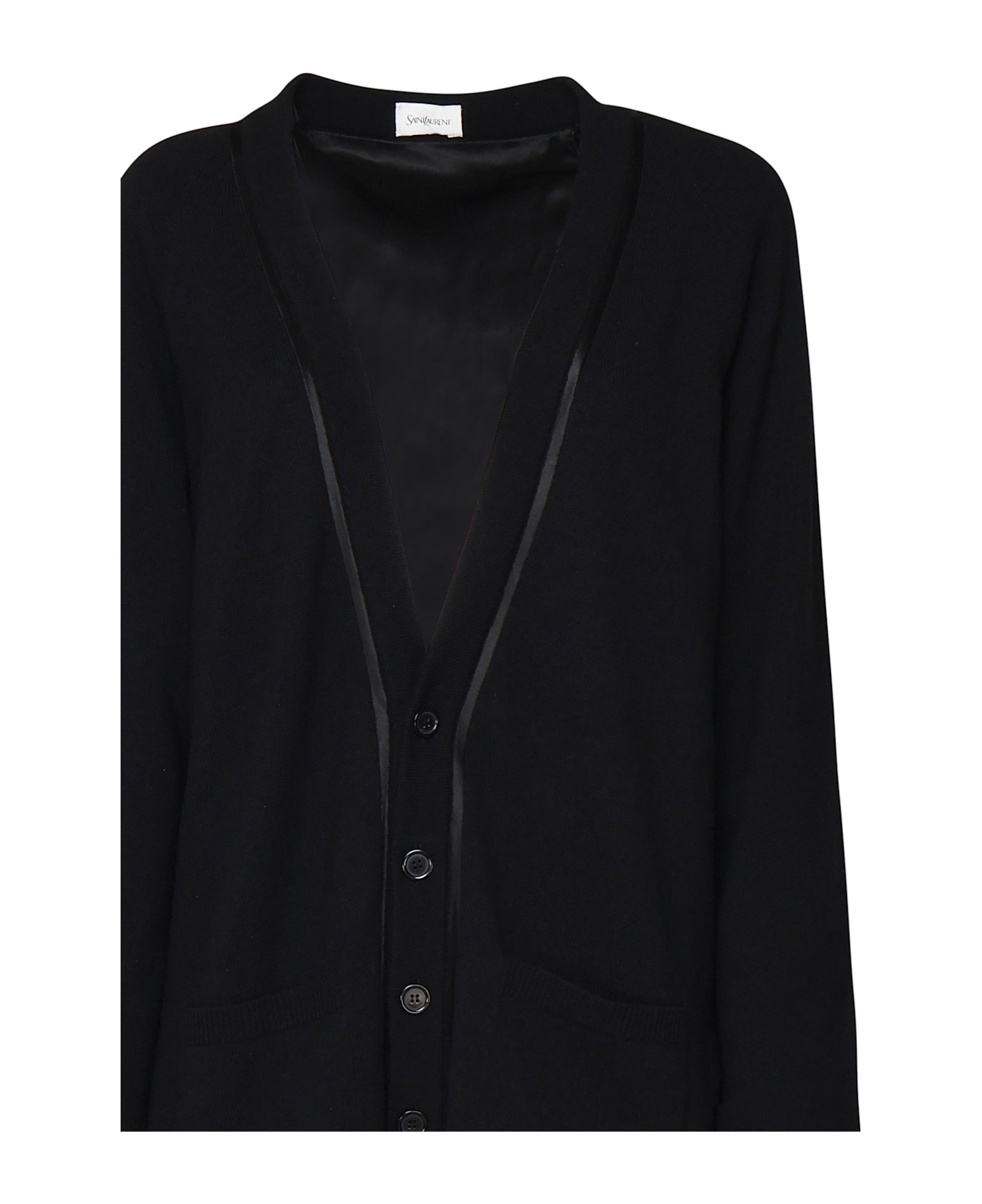 Saint Laurent Long Cardigan In Pure Wool - Black