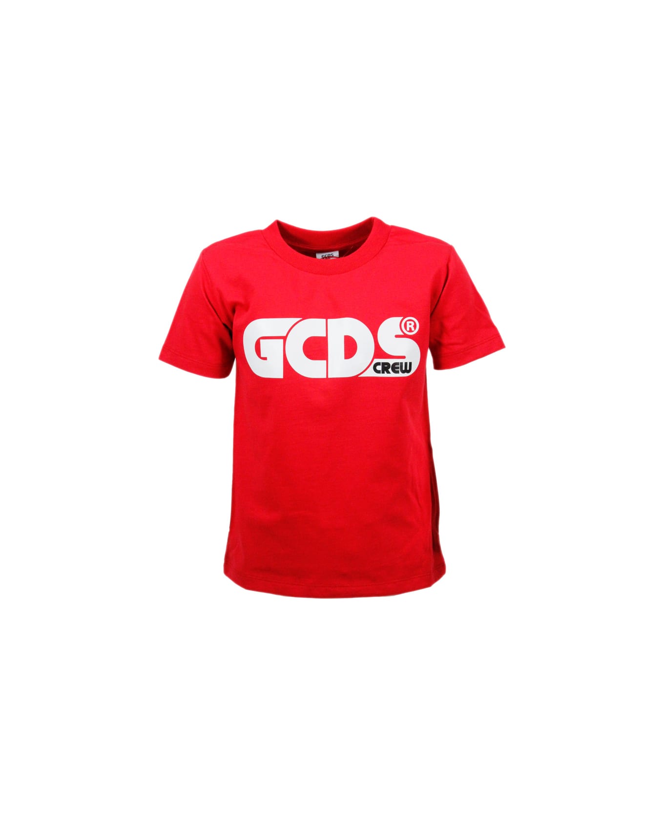 GCDS Short Sleeve Crewneck T-shirt With Logo And Fluorescent Lettering - Red Tシャツ＆ポロシャツ