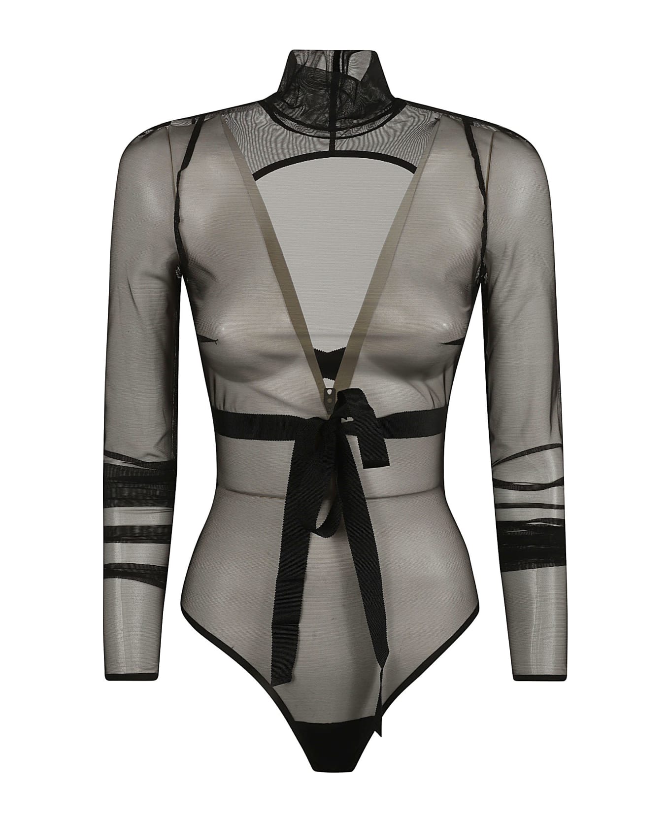 Nensi Dojaka See-through Tie-waist Bodysuit - Black