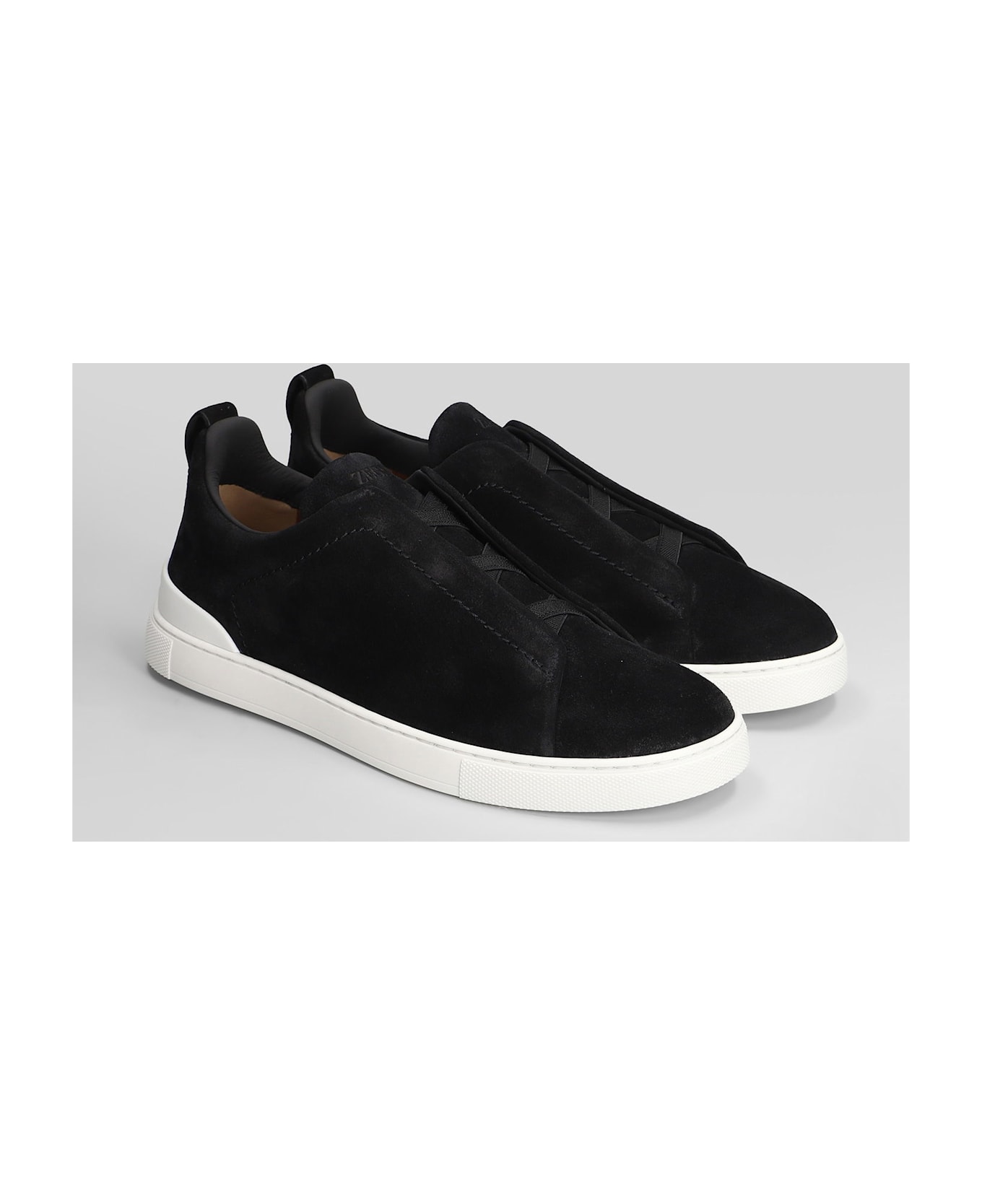 Zegna Triple Stitch Sneakers In Black Suede - black