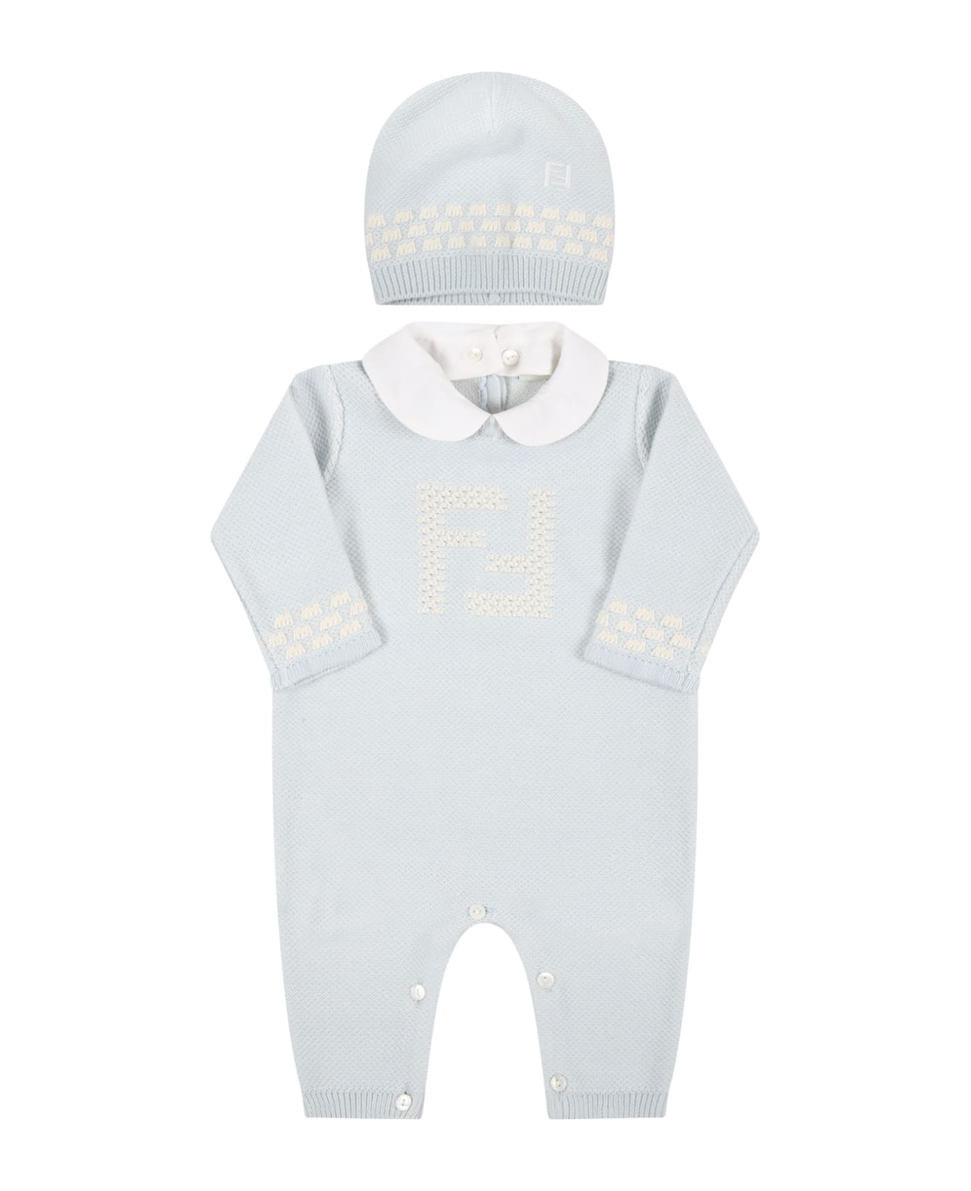 Fendi Light-blue Set For Baby Boy With Douple Ff - Light Blue ボディスーツ＆セットアップ