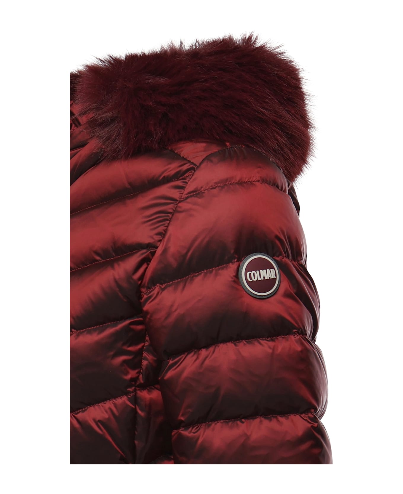 Colmar Quilted Down Jacket With Faux Fur - Dark Passion Red