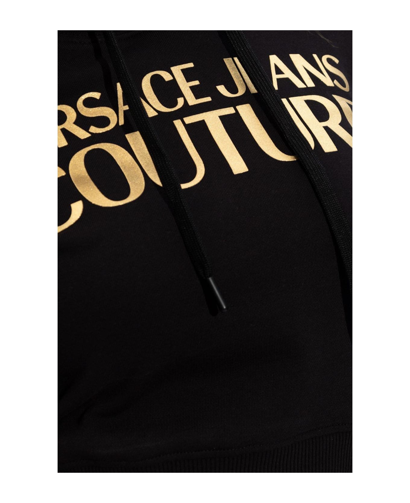 Versace Jeans Couture Logo Print Cropped Hoodie - BLACK