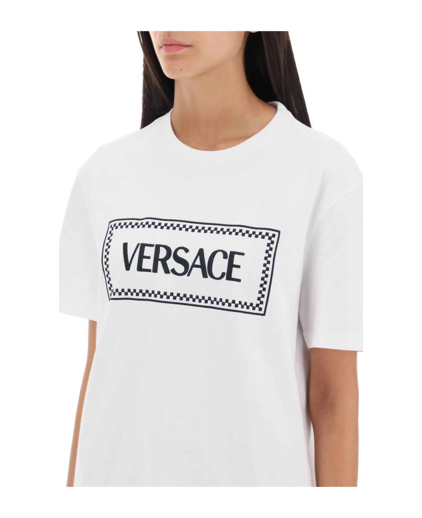 Versace Logo Embroidery T-shirt - Bianco+nero