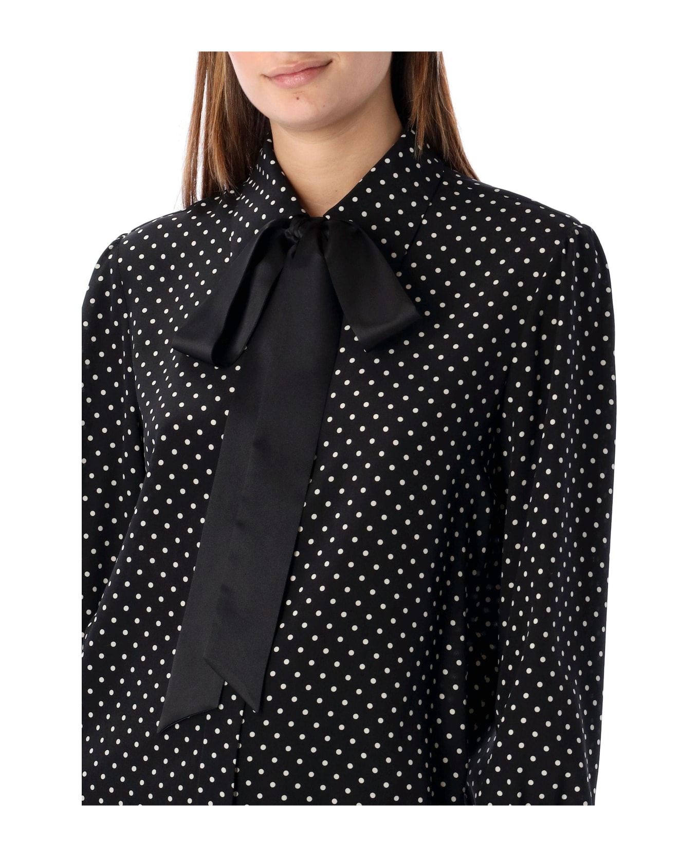Saint Laurent Bow Detailed Long-sleeved Shirt - Black